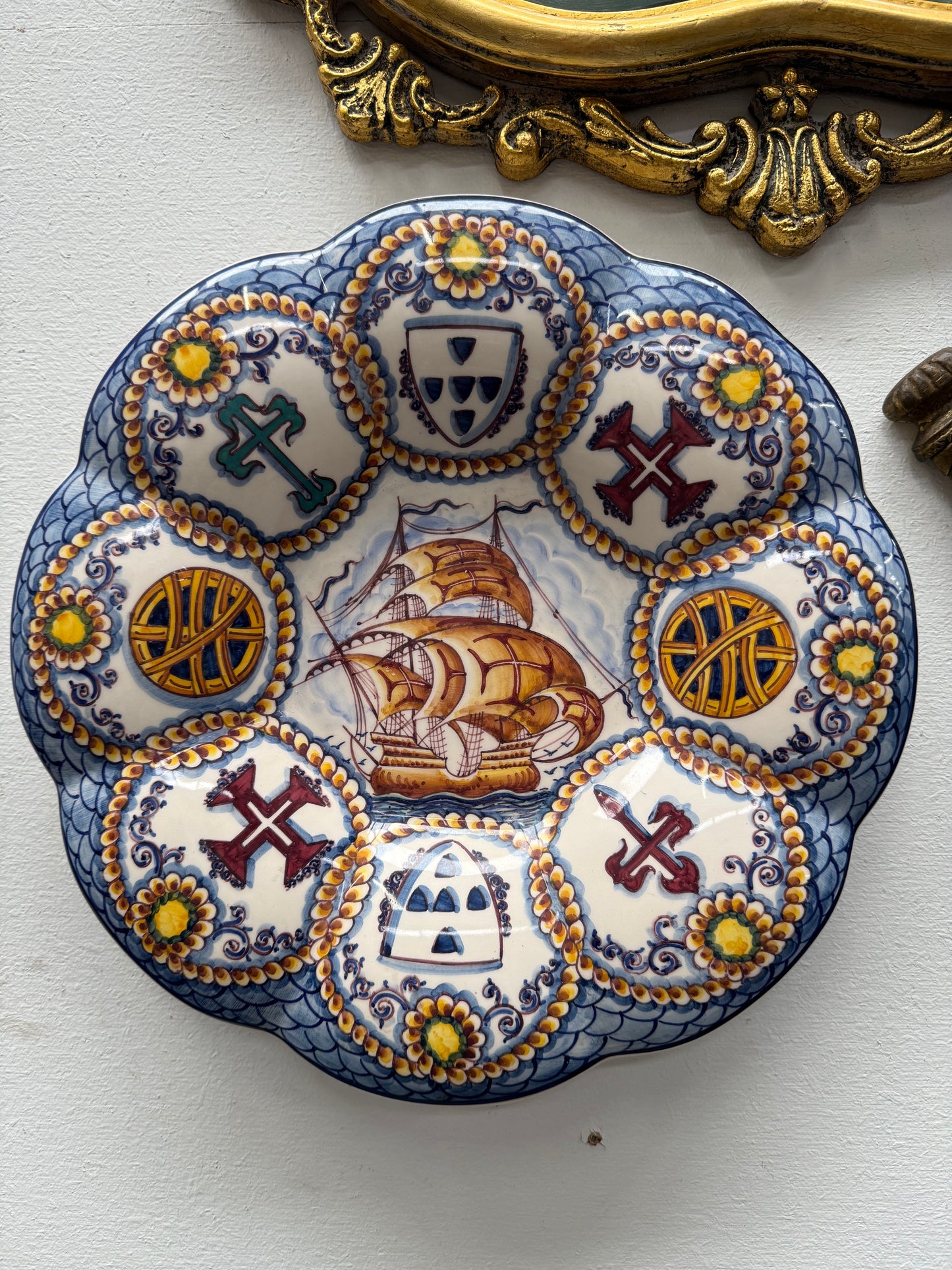 Vintage Hand Painted Portugal Majolica Display Plate