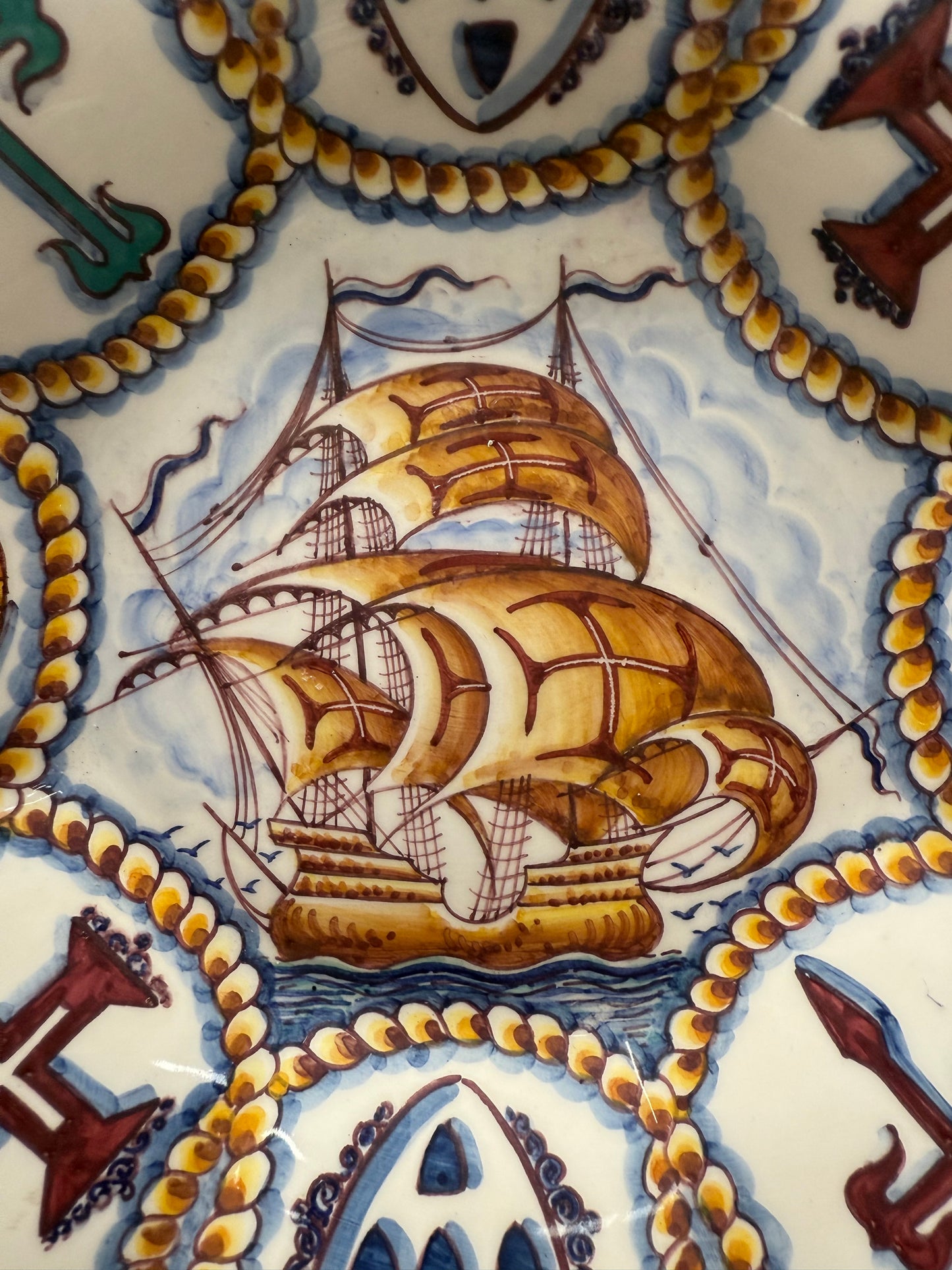 Vintage Hand Painted Portugal Majolica Display Plate