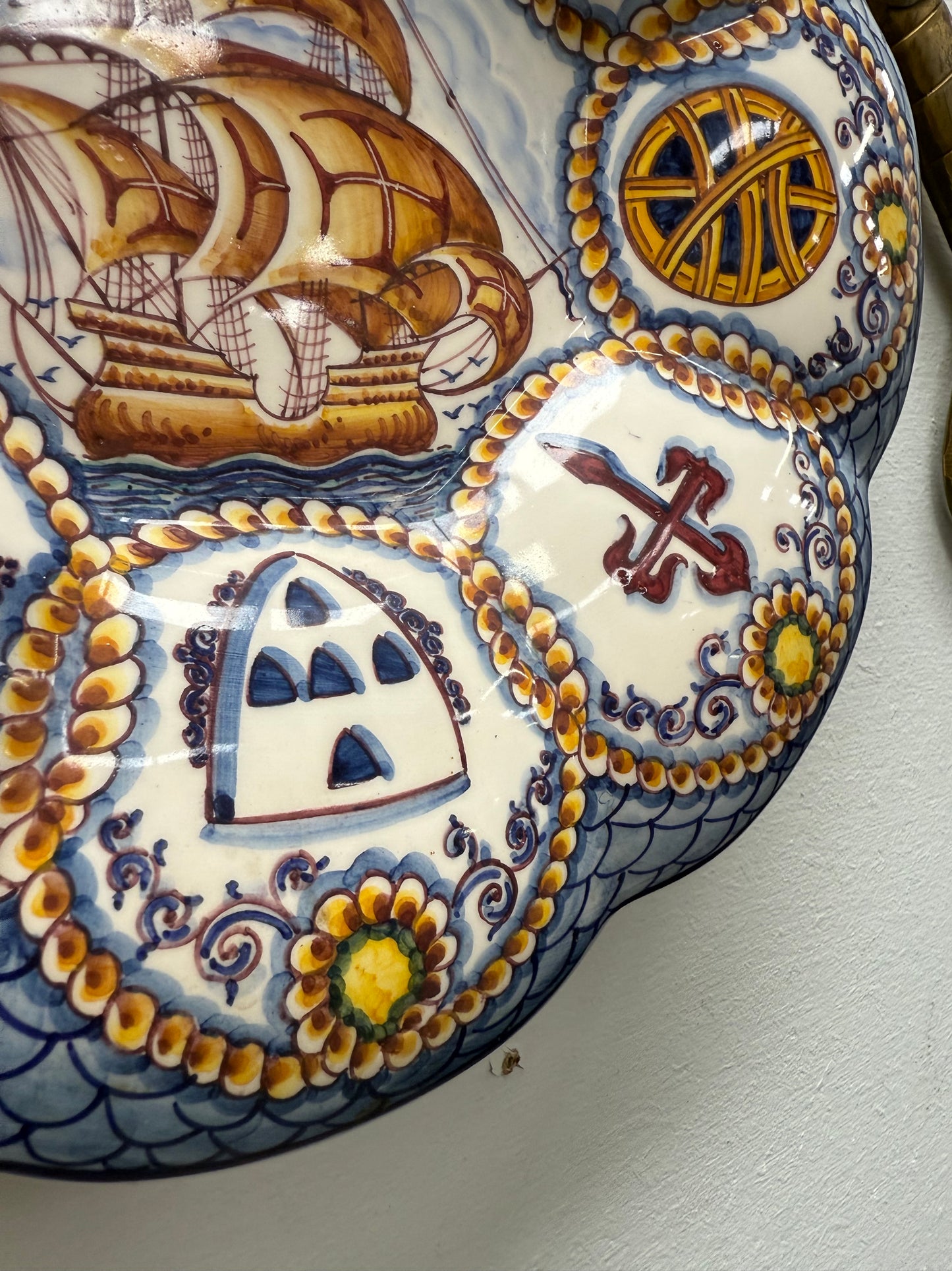 Vintage Hand Painted Portugal Majolica Display Plate