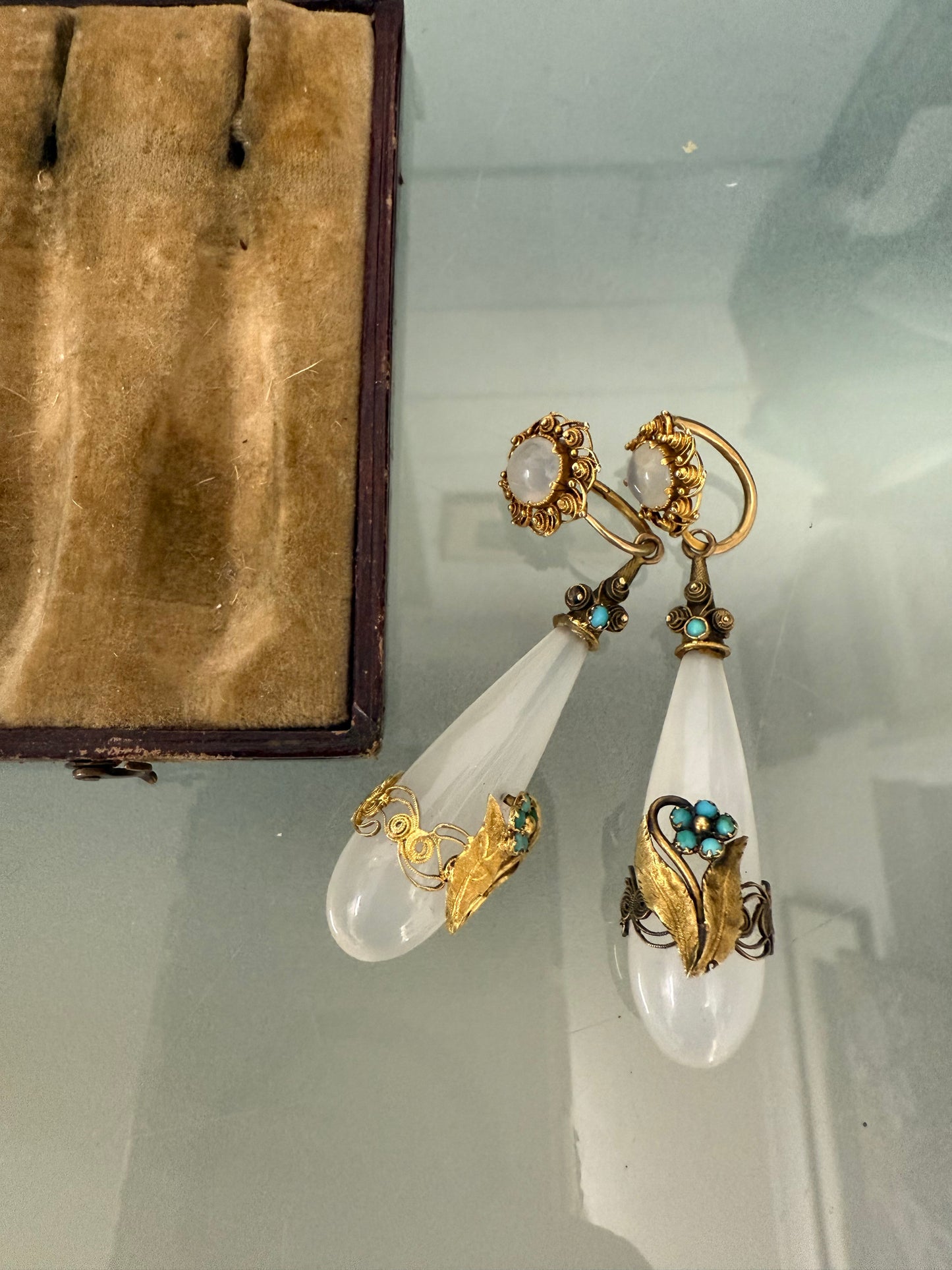 Rare 15ct Georgian Chalcedony Drop Earrings