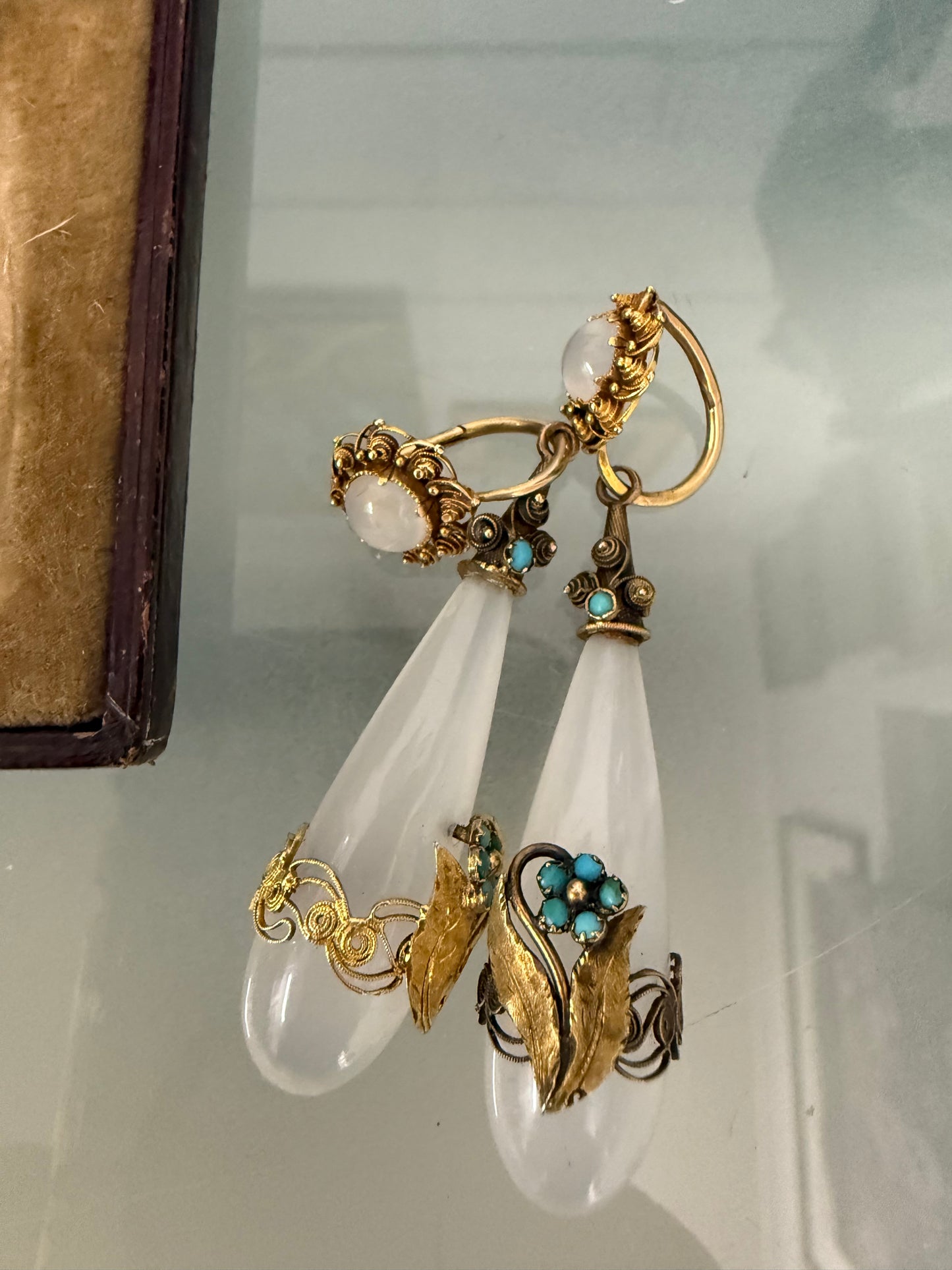 Rare 15ct Georgian Chalcedony Drop Earrings