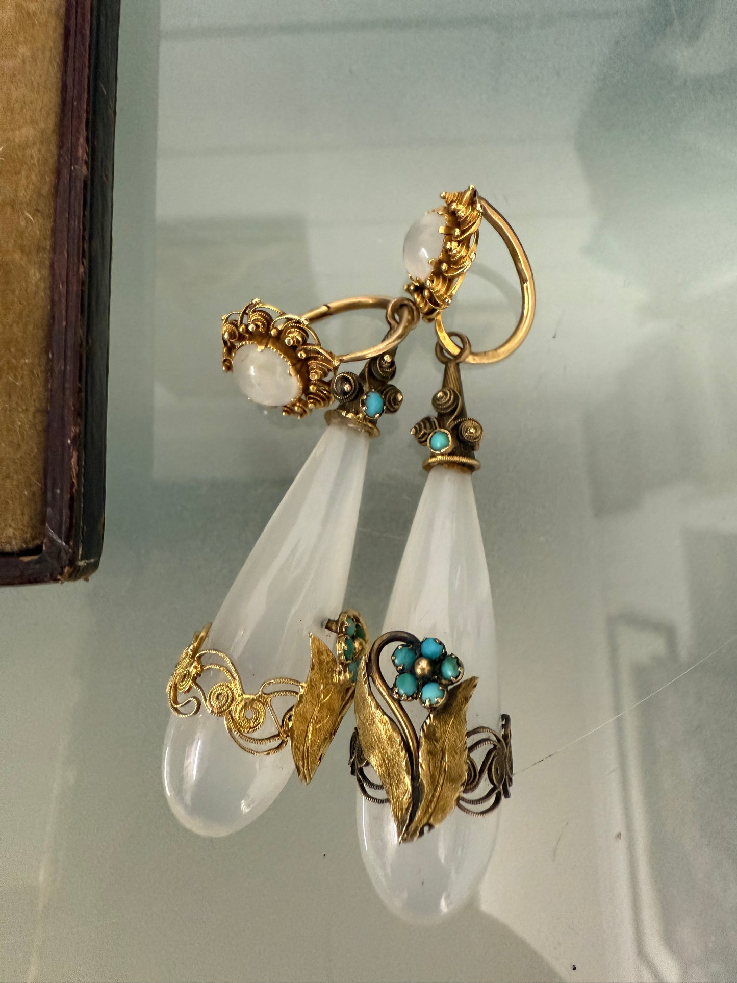 Rare 15ct Georgian Chalcedony Drop Earrings
