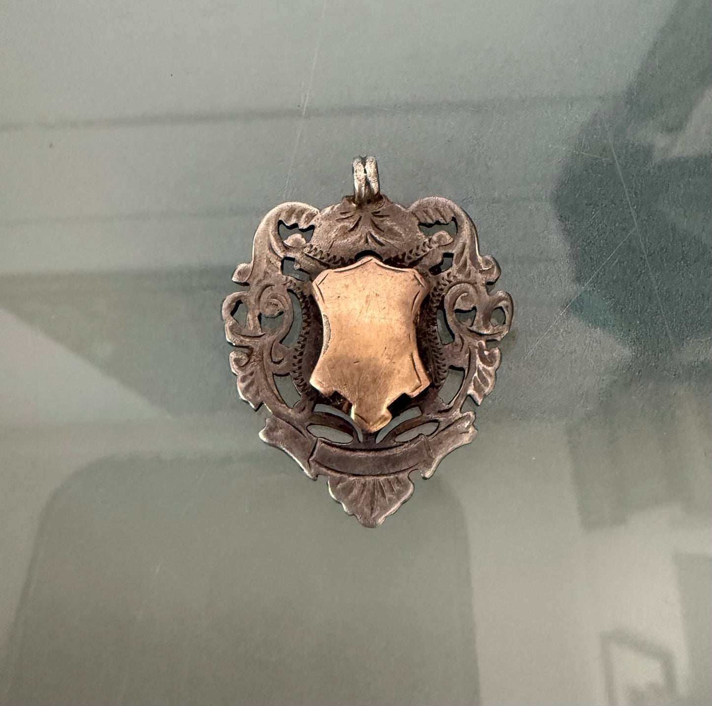Antique English Fob Medallion With Rose Gold Shield