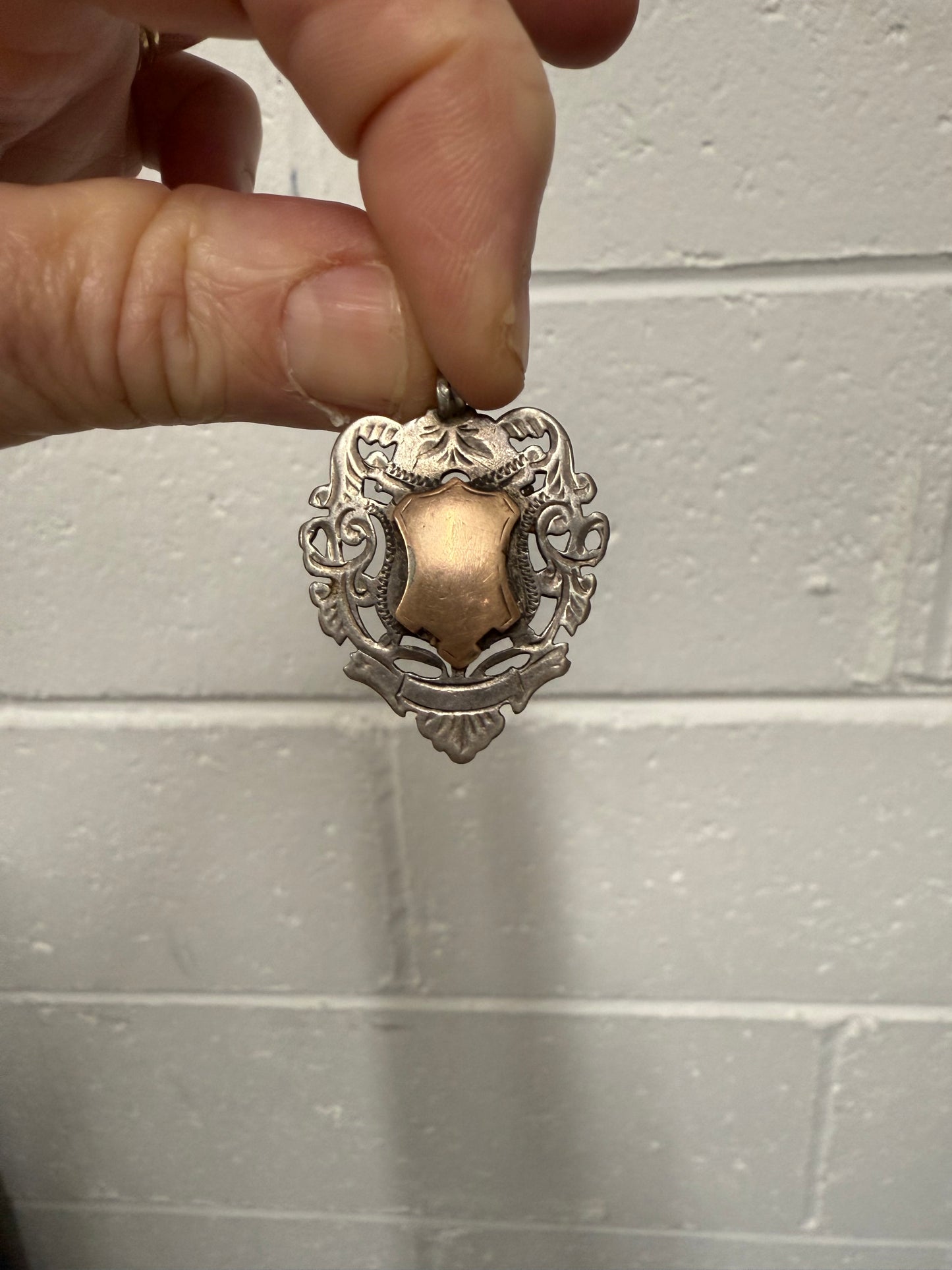 Antique English Fob Medallion With Rose Gold Shield