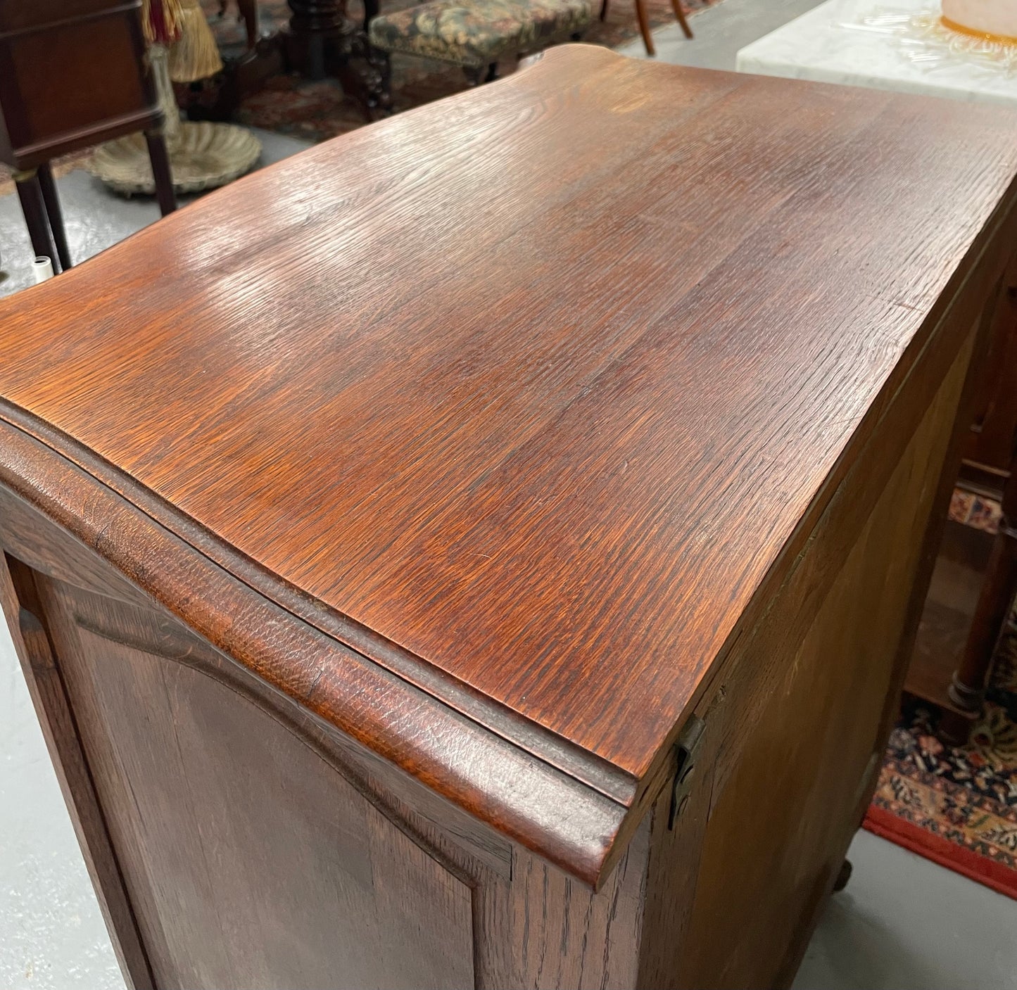 Beautiful French oak Louis XV style carved chest of three drawers with lovely details and in good original detailed condition. Sourced from France.