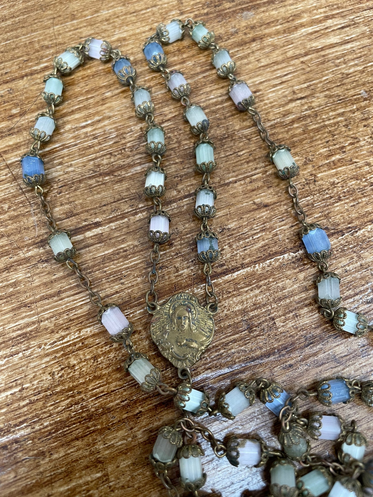 Antique Rosary Beads Of Gilt Metal & Cut Crystal