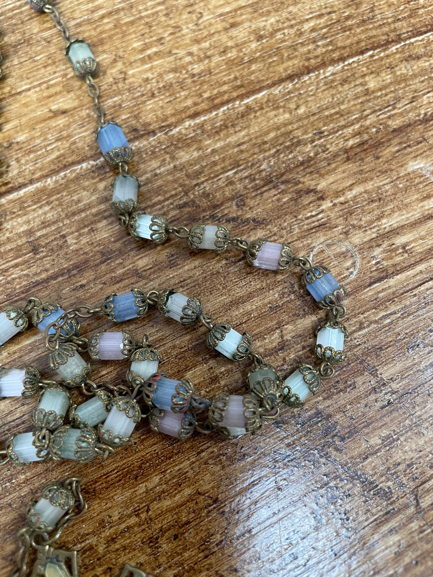 Antique Rosary Beads Of Gilt Metal & Cut Crystal