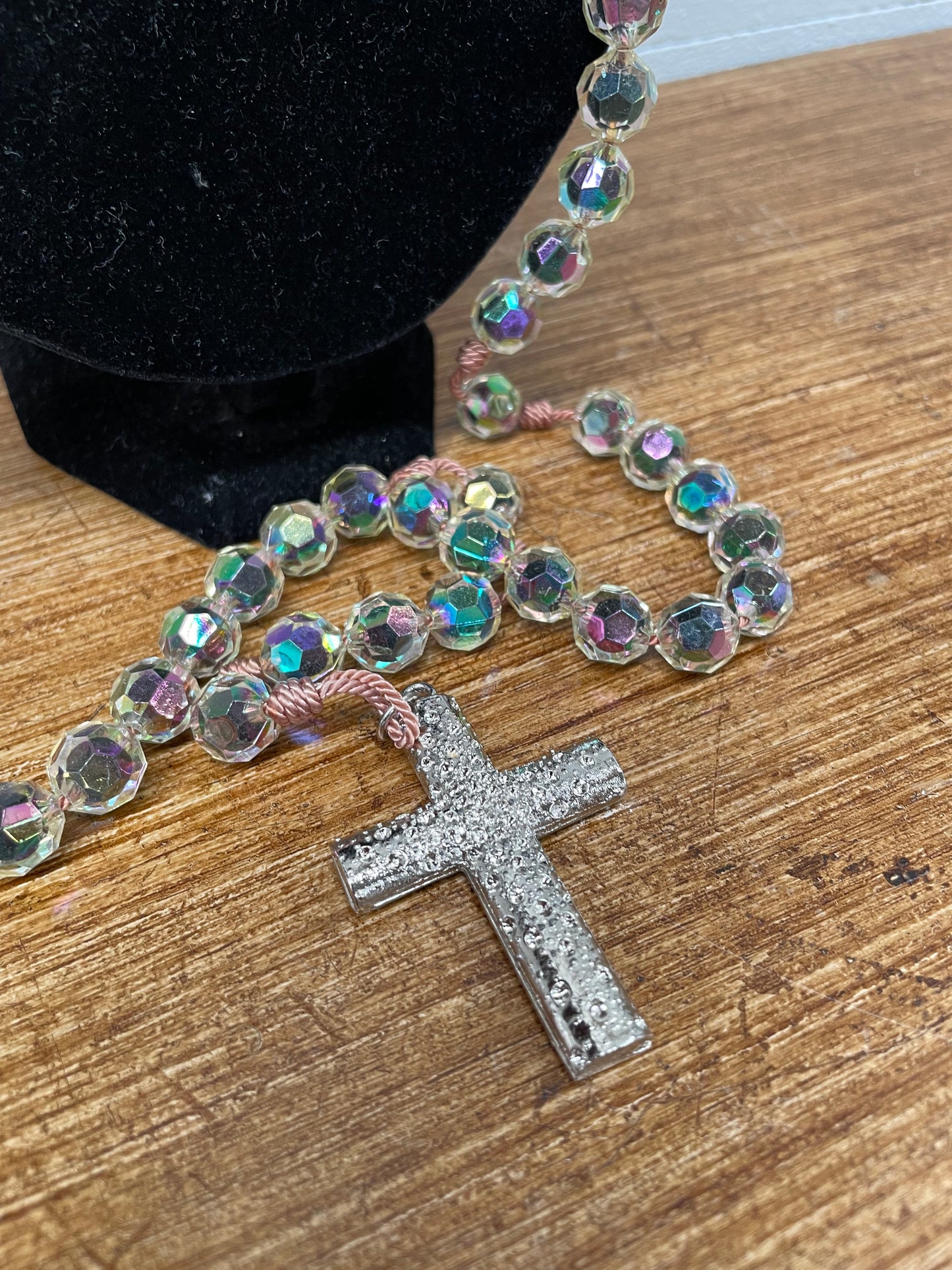 Vintage Heavy Knotted Faux Crystal Rosary Beads