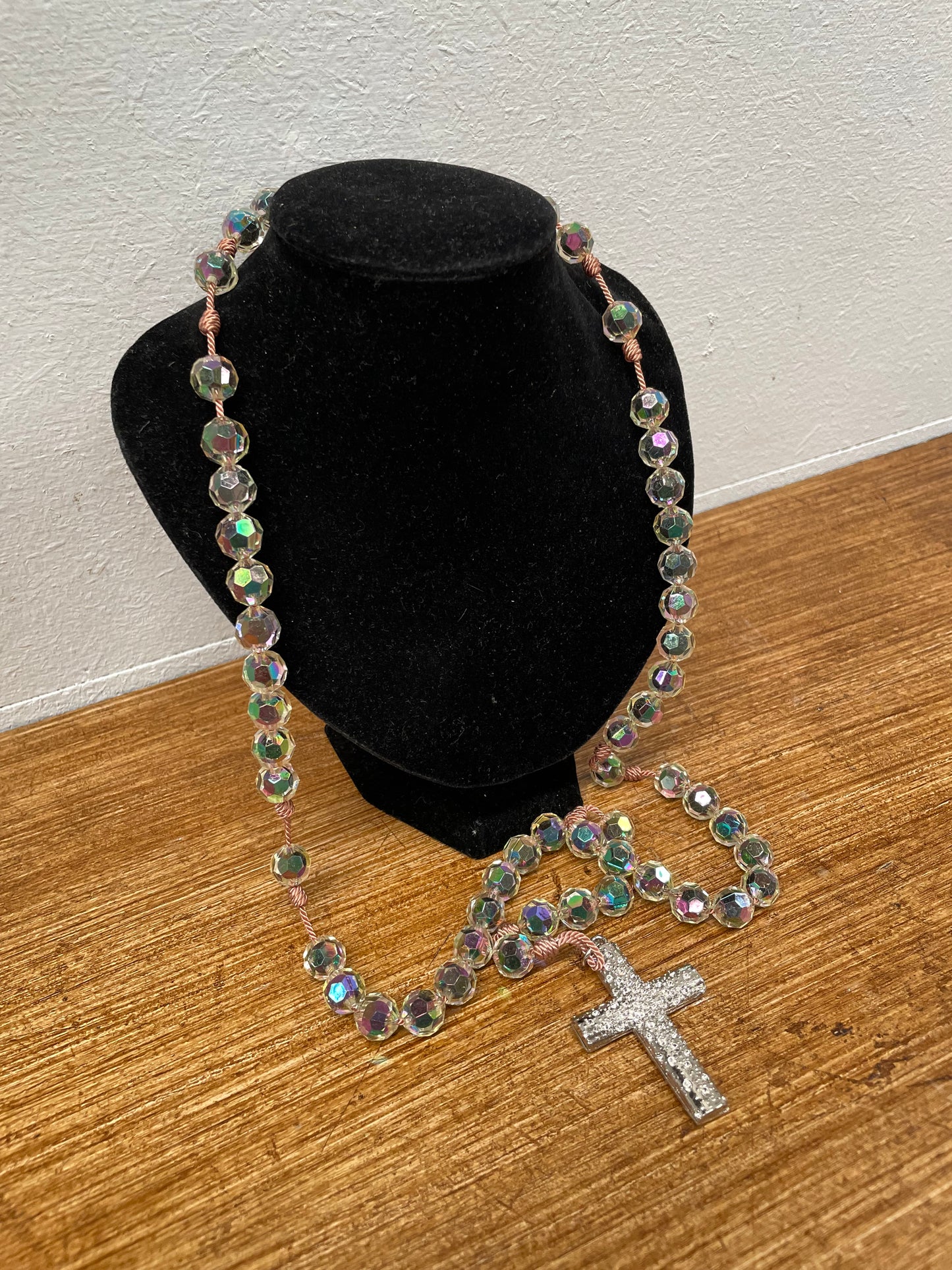 Vintage Heavy Knotted Faux Crystal Rosary Beads