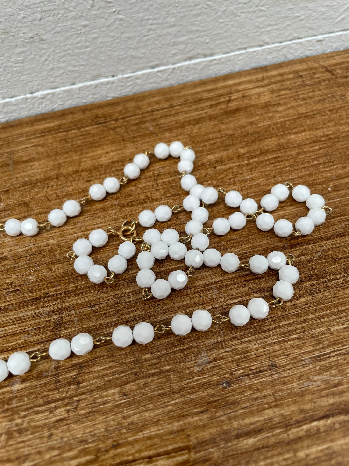 Vintage Ivory Crystal Look Glass Bead Necklace