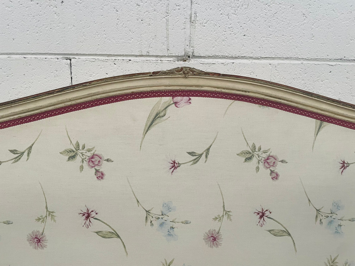 Queen size 19th Century Louis XV style hand painted upholstered bed. Sourced from France and comes with custom made slats.