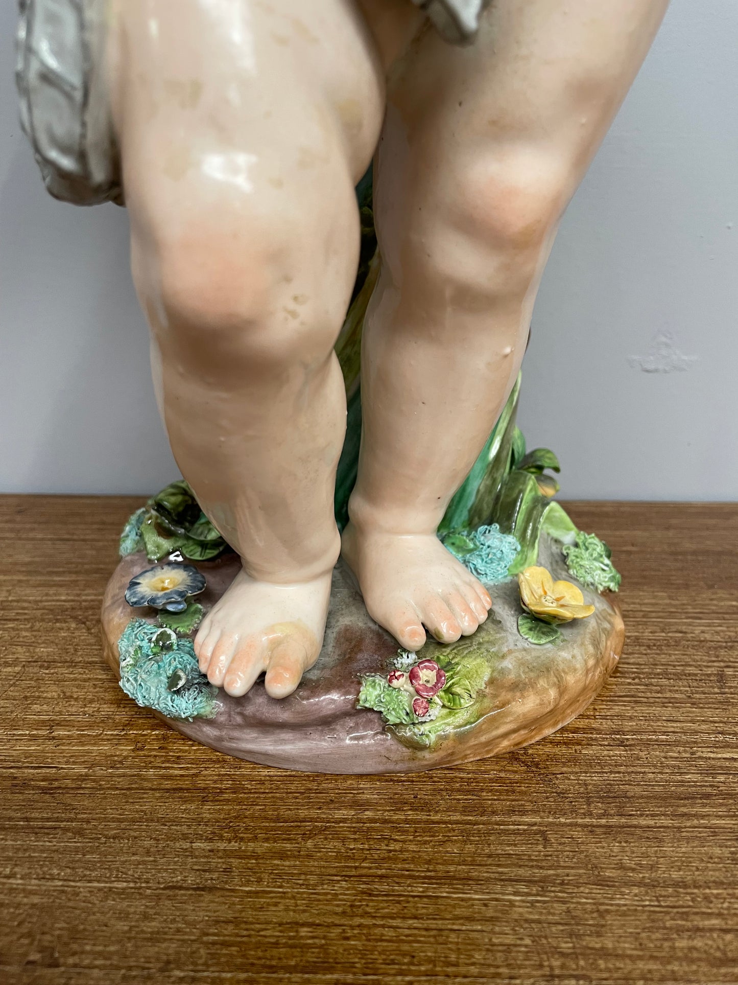 Lovely large Antique Meissen porcelain cherub statue underglaze blue mark late 18th/early 19th Century. It is in good original condition.