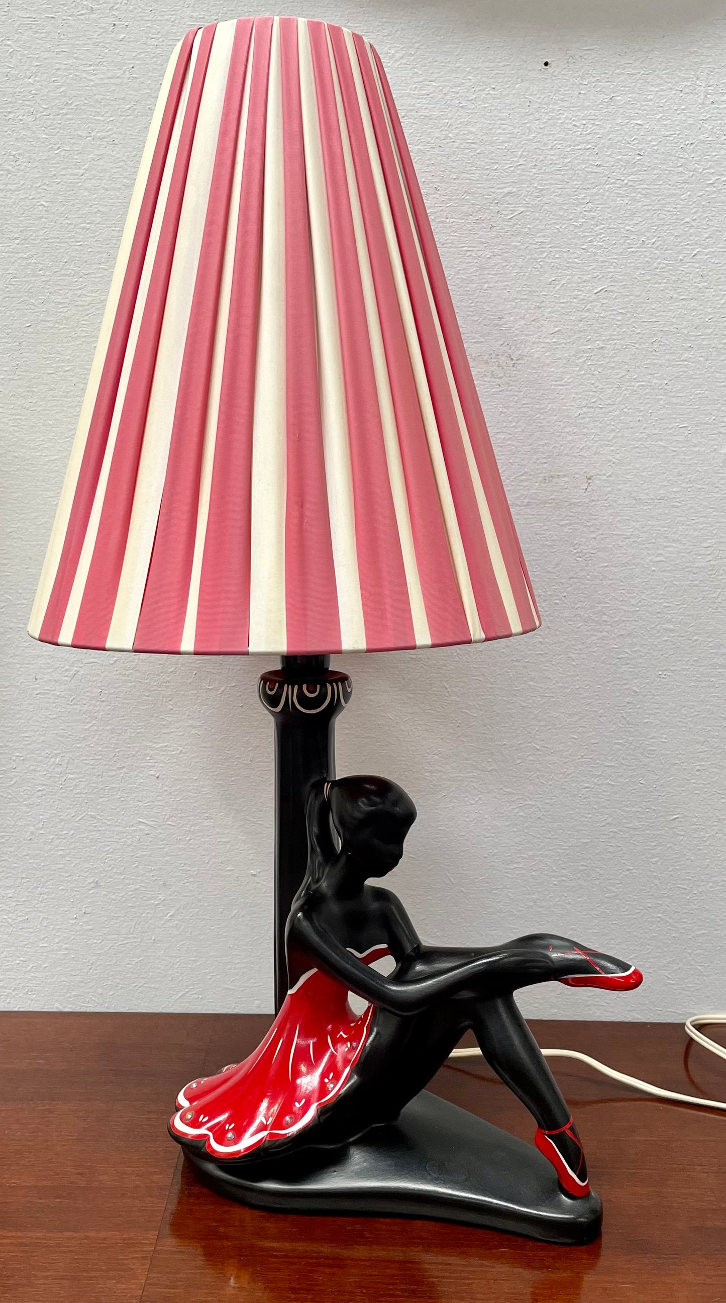 Vintage Black Lady Lamp with Original Shade