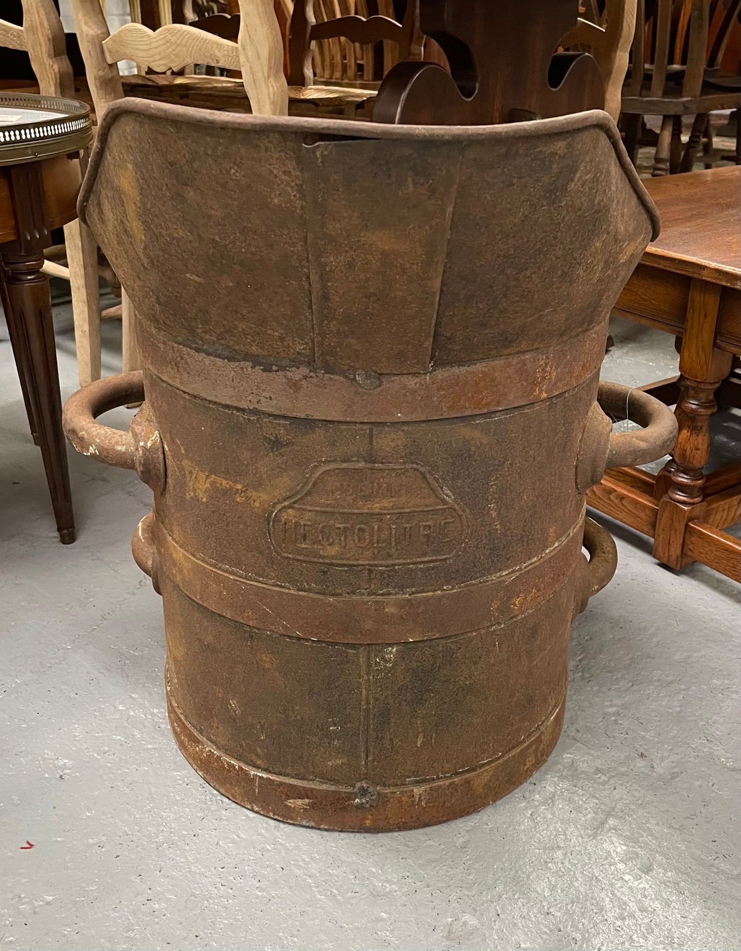 Fabulous Rustic Metal French Grape Bucket