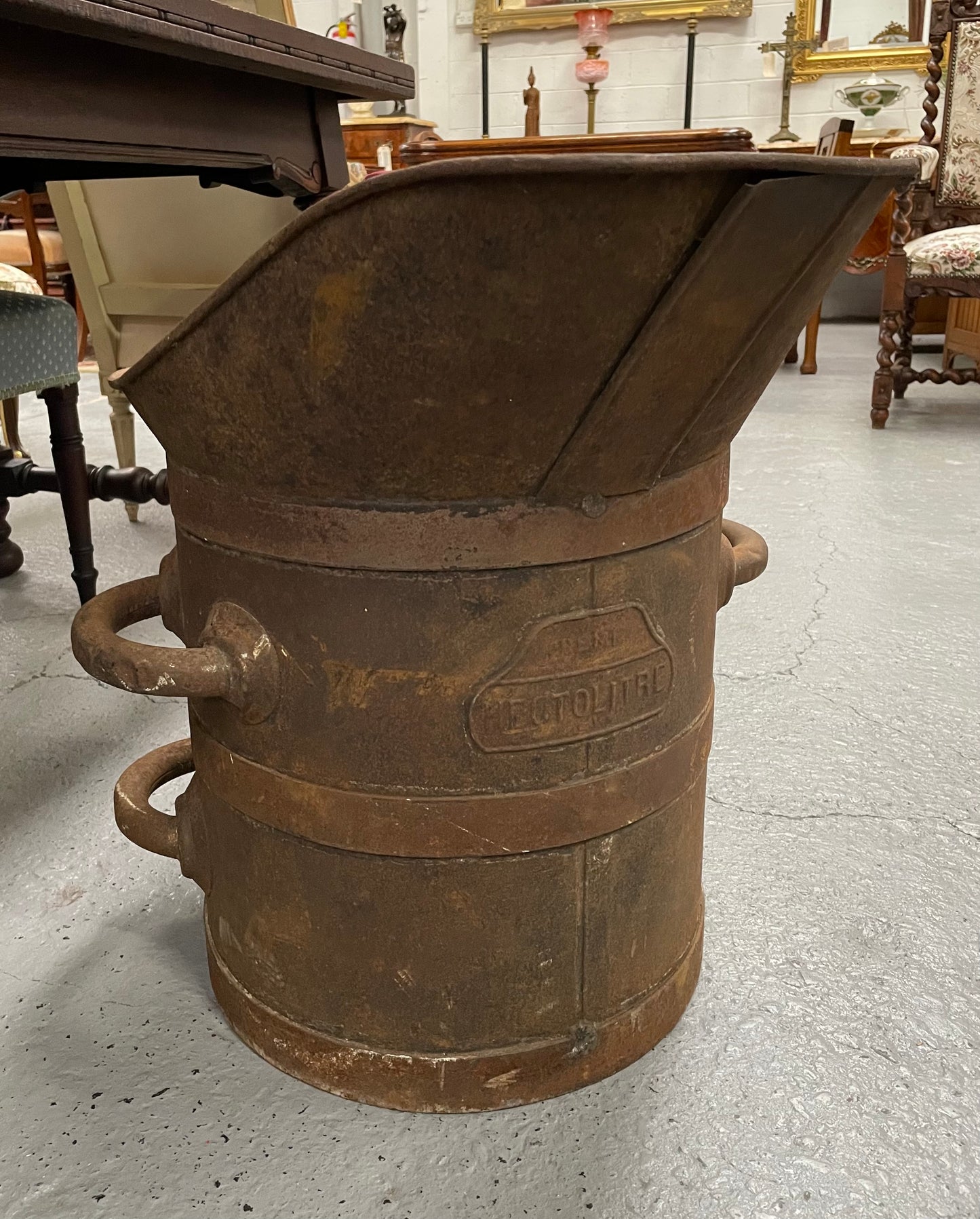 Fabulous Rustic Metal French Grape Bucket