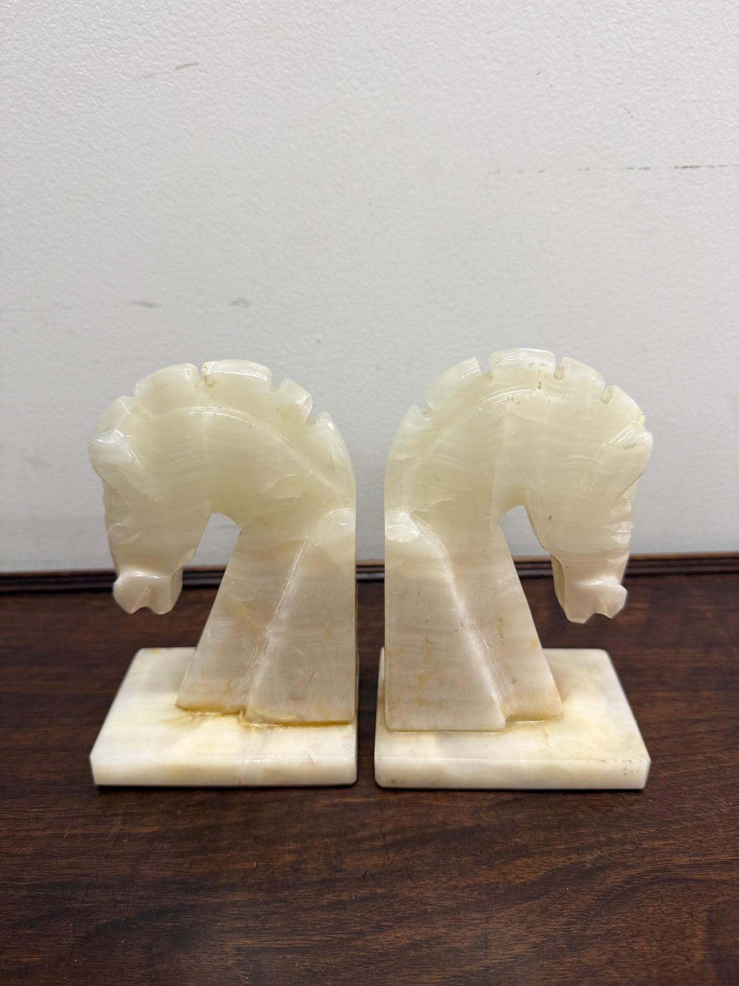 Pair Vintage Onyx Marble Horse Bookends