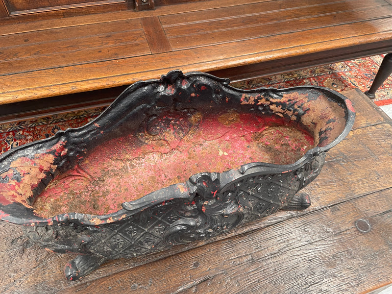 Highly decorative 19th Century French cast iron planter box with beautiful details. there are two matching pots available price is for one. They have been sourced directly from France and are in good original condition.