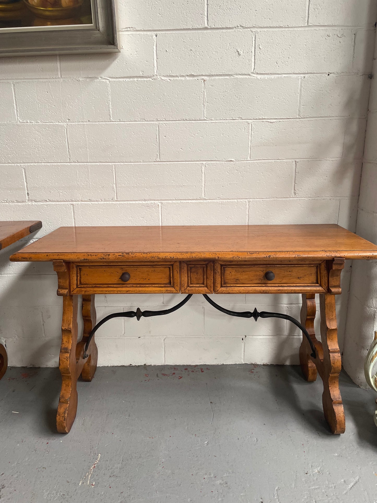 Walnut Spanish Style Two Drawer Console Table