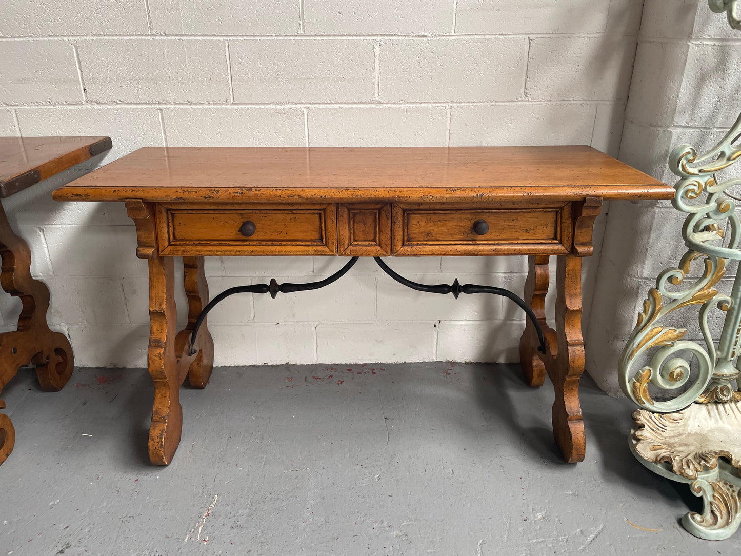 Walnut Spanish Style Two Drawer Console Table
