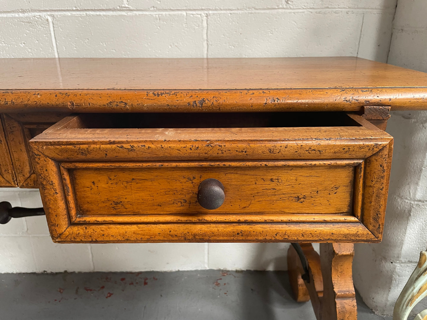 Walnut Spanish Style Two Drawer Console Table