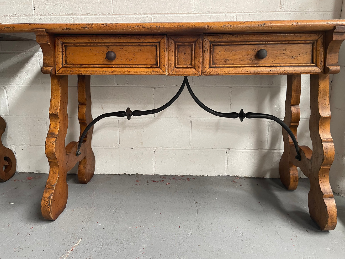 Walnut Spanish Style Two Drawer Console Table