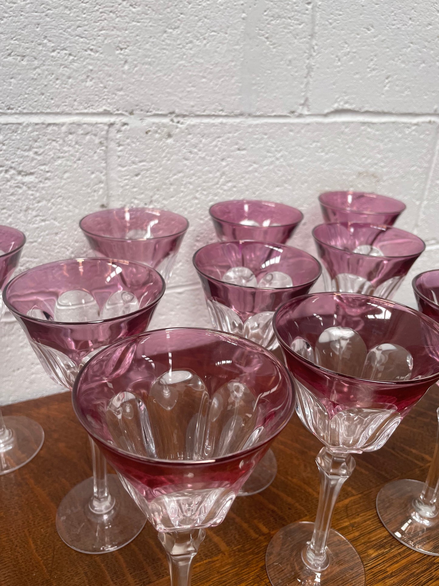 Set 10 Cut Crystal Amethyst Wine Glasses