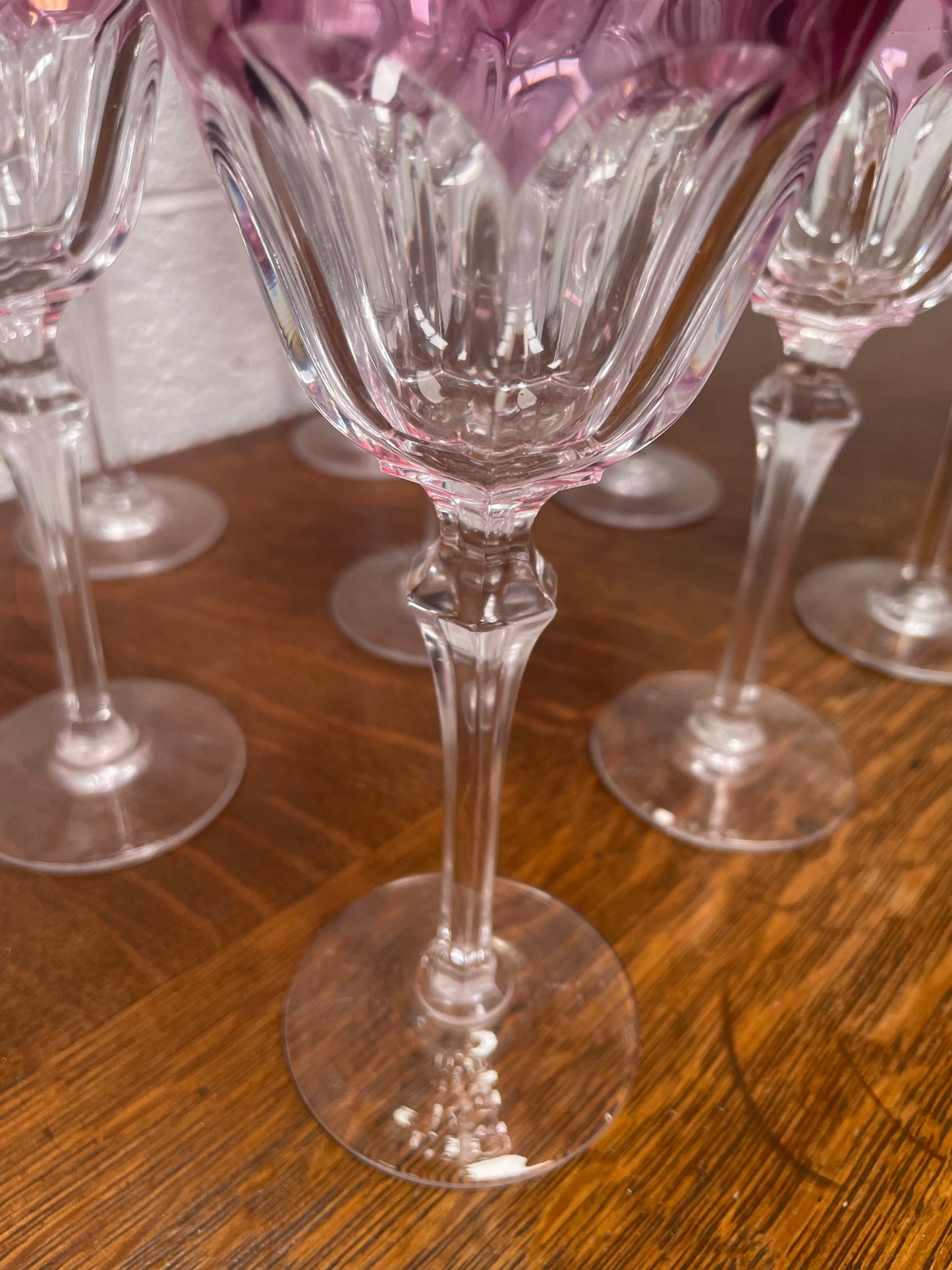 Set 10 Cut Crystal Amethyst Wine Glasses