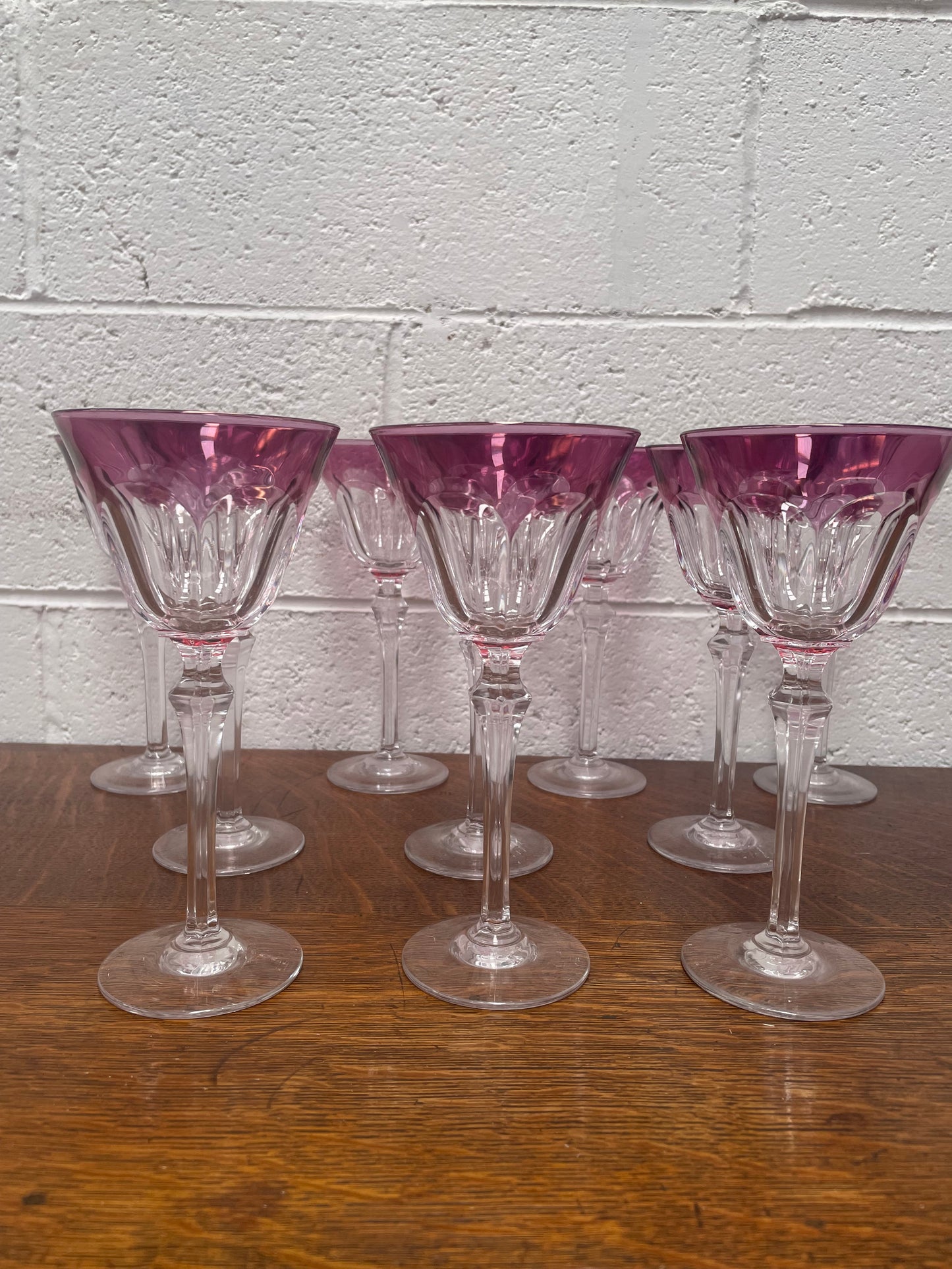 Set 10 Cut Crystal Amethyst Wine Glasses