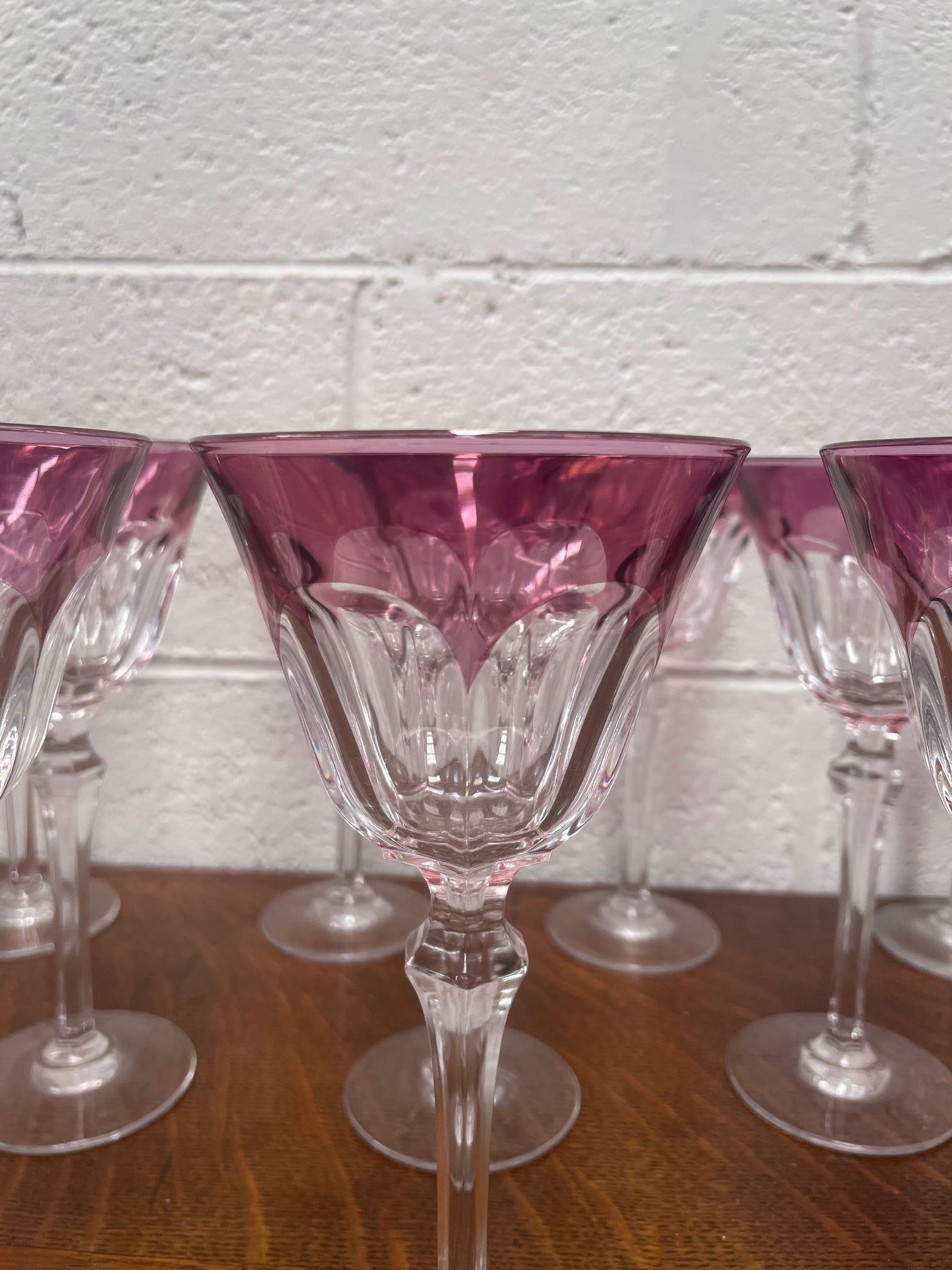 Set 10 Cut Crystal Amethyst Wine Glasses