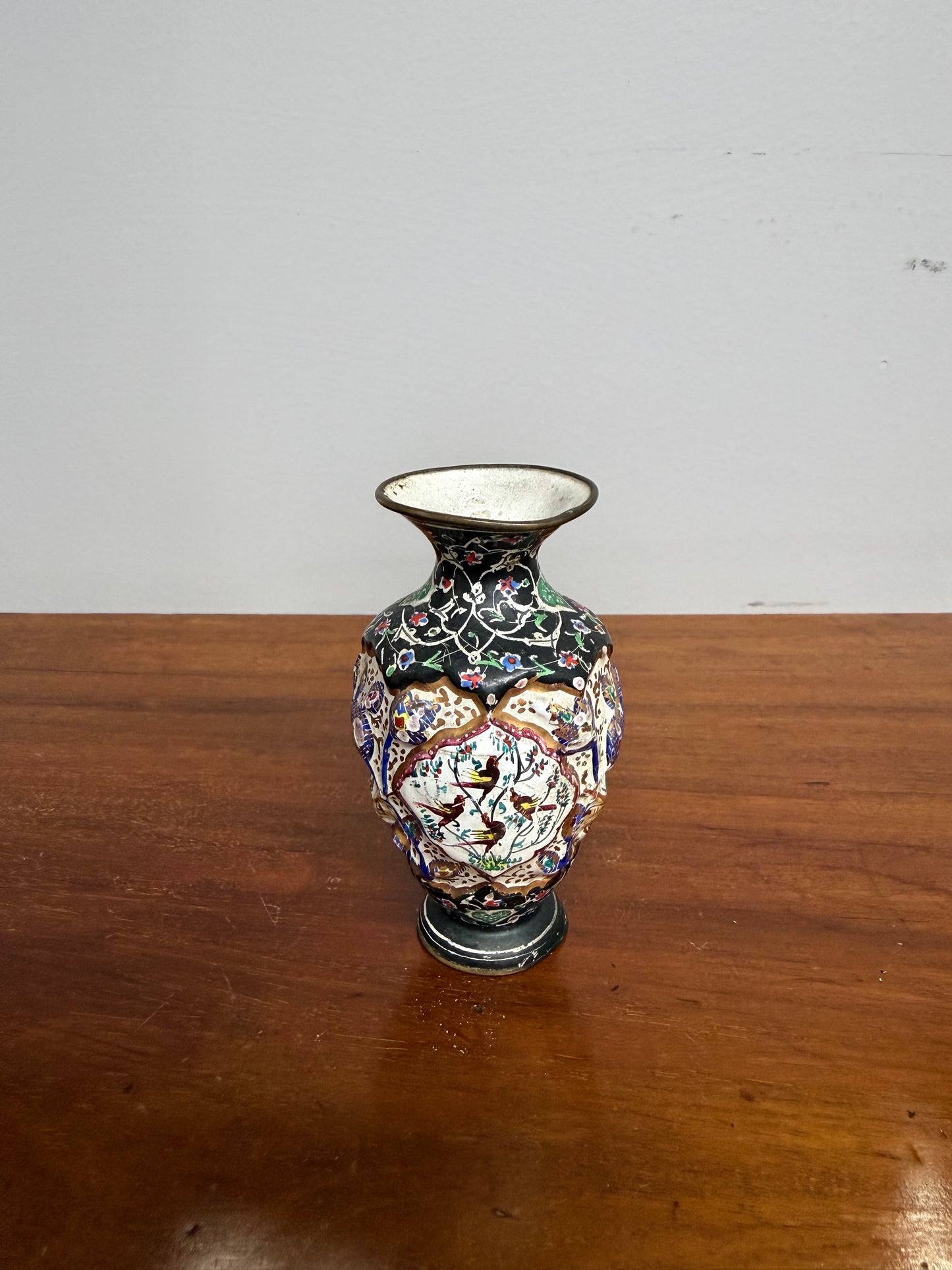 Antique Iznik Minakari Enameled Copper Vase