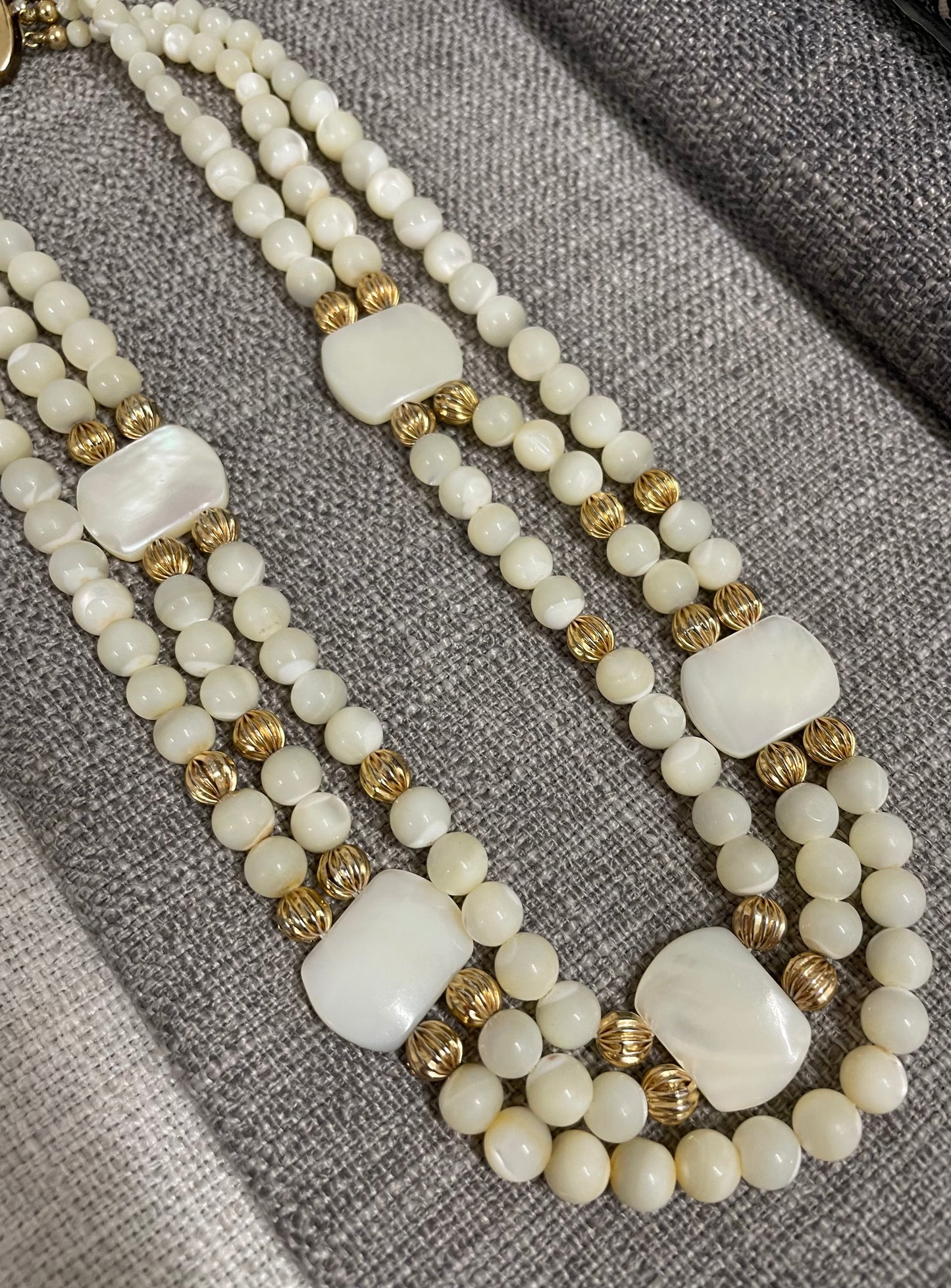 Vintage Mother of Pearl 3 Strand Necklace with 14ct Clasp & Spacers