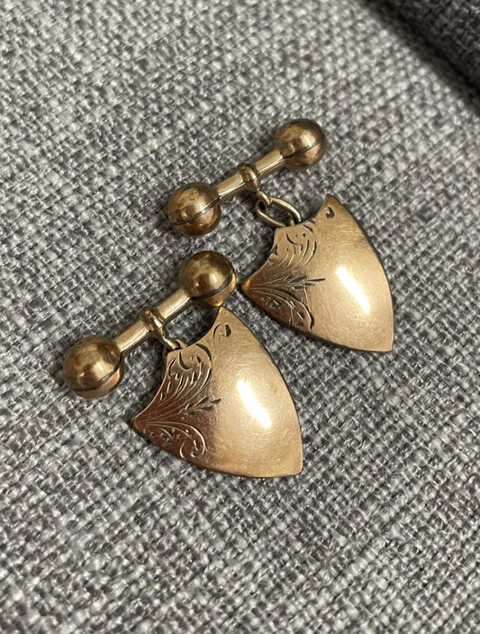 Pair Antique Sterling Silver 9ct Lined Cufflinks