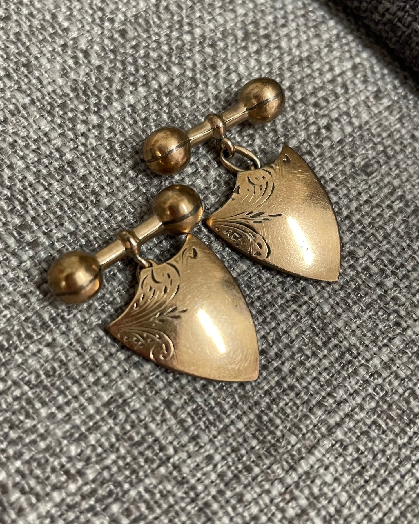 Pair Antique Sterling Silver 9ct Lined Cufflinks