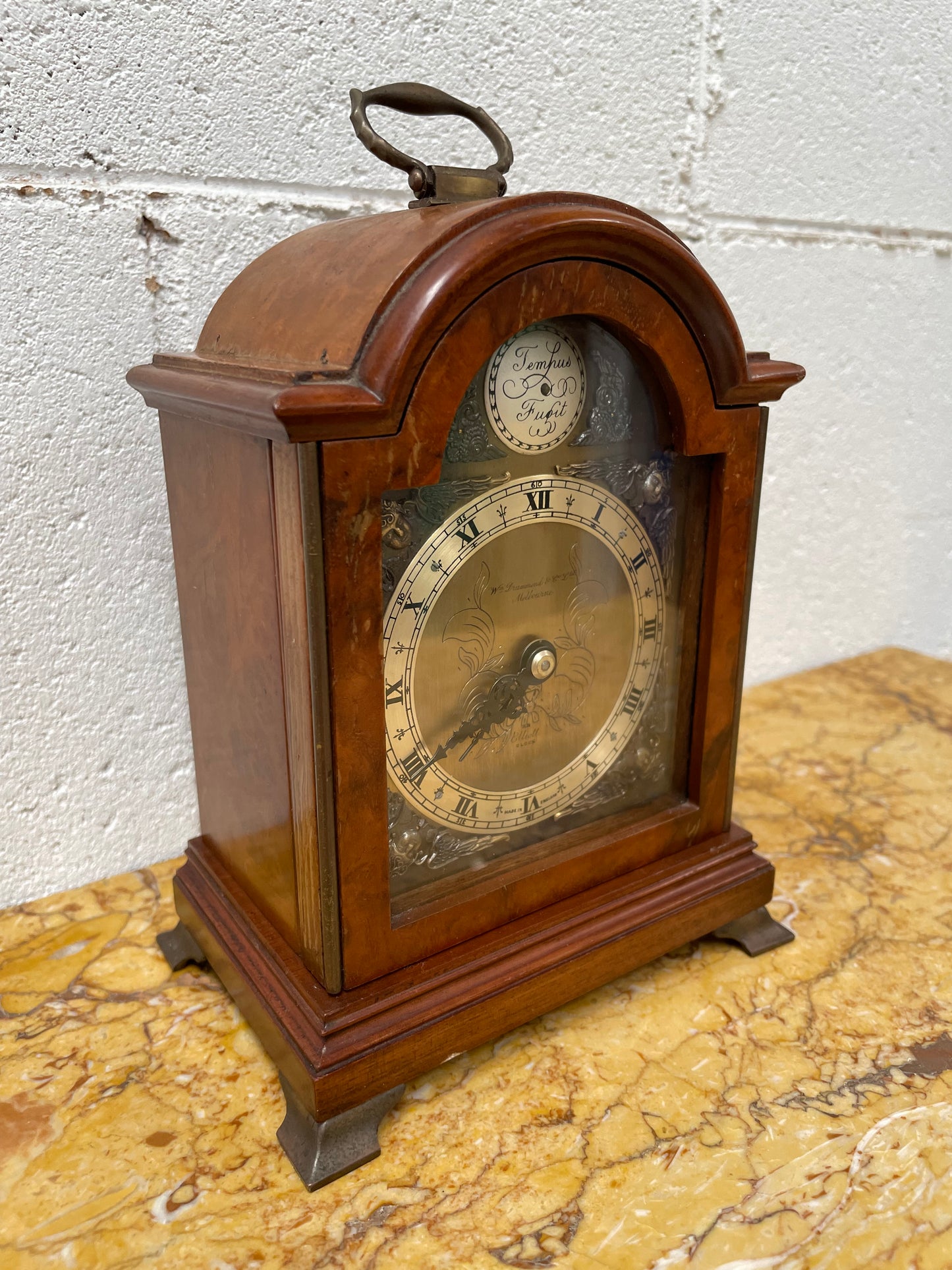 Gorgeous miniature Mahogany Elliott of London mantle timepiece retailed by Drummond and Co Melbourne. It is in good working order and in good original detailed condition.