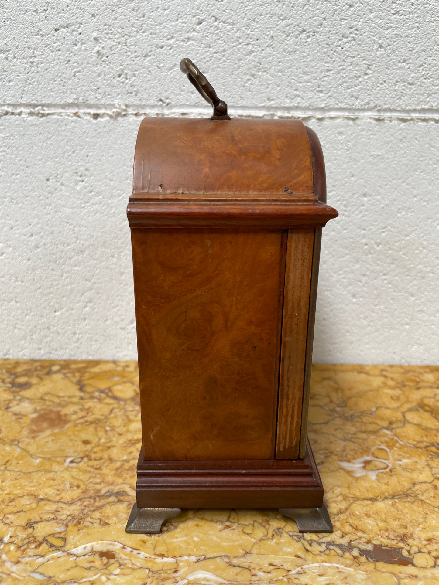 Gorgeous miniature Mahogany Elliott of London mantle timepiece retailed by Drummond and Co Melbourne. It is in good working order and in good original detailed condition.