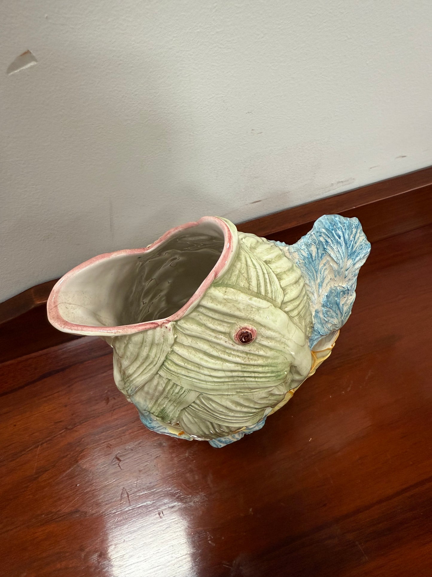 Vintage Hand Painted Italian Majolica Fish Gurgle Jug.
