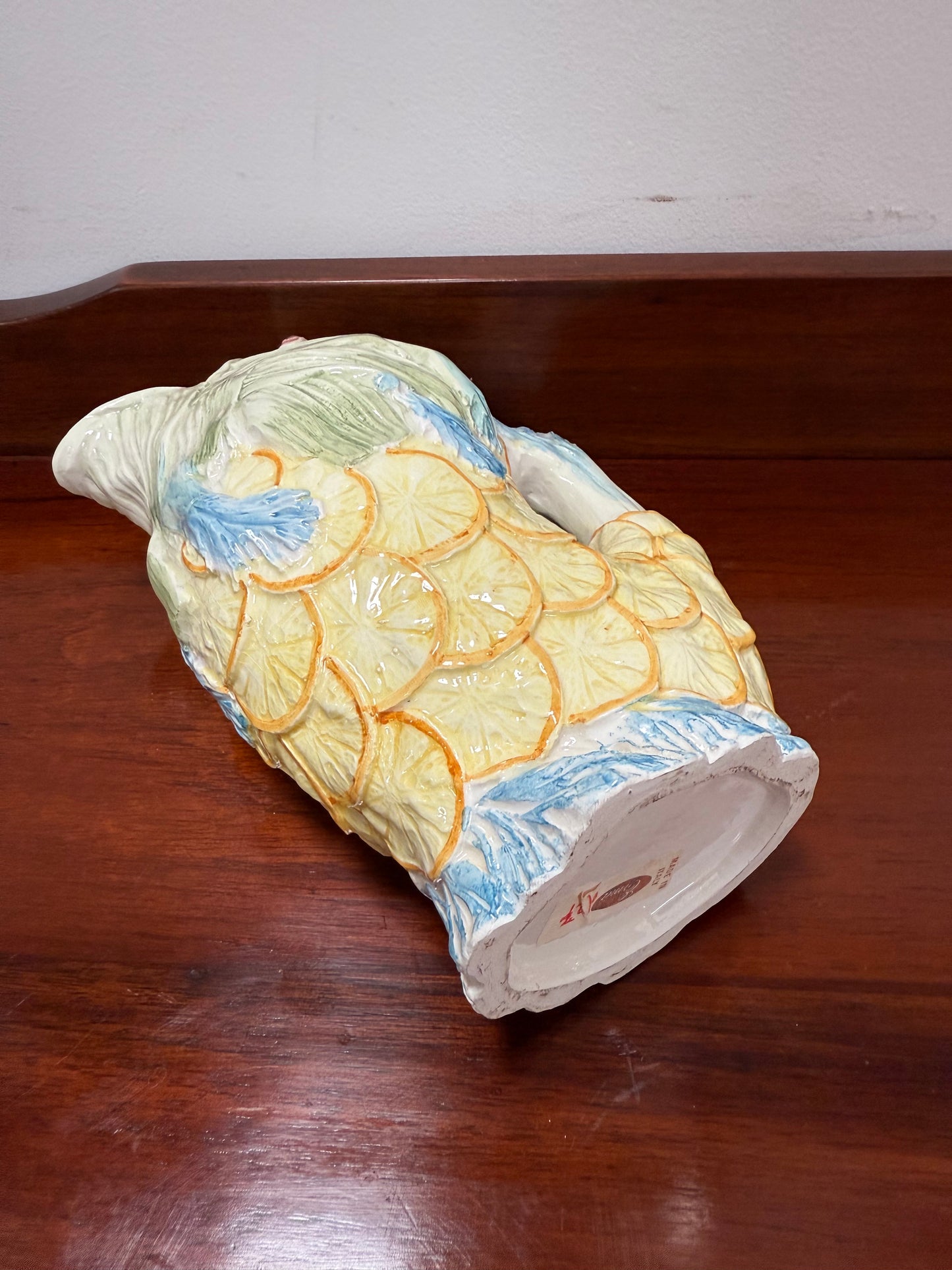 Vintage Hand Painted Italian Majolica Fish Gurgle Jug.