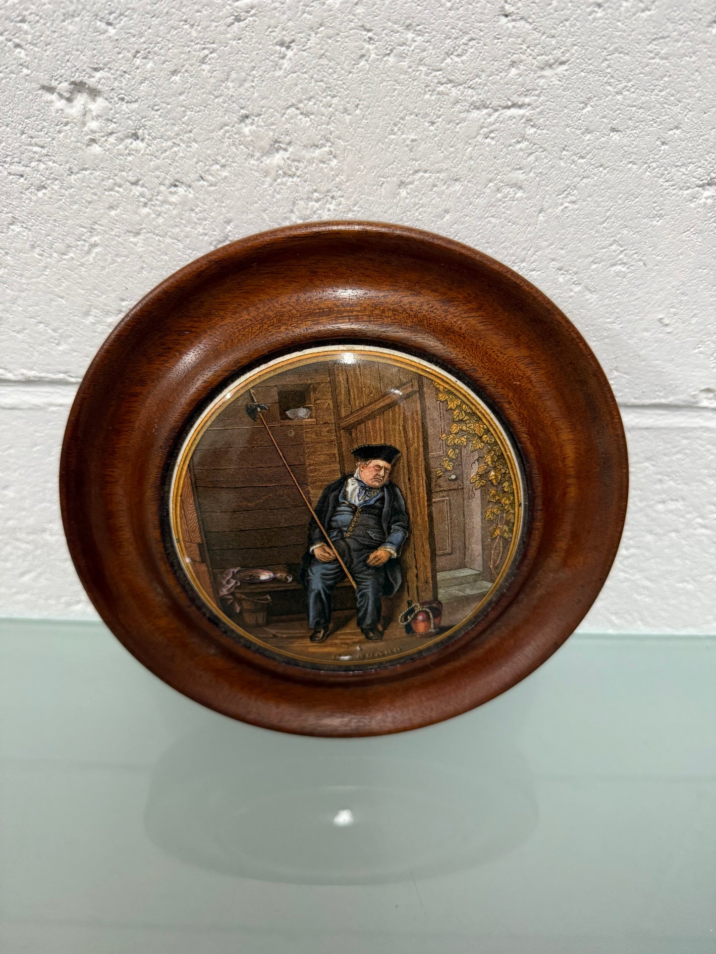 Antique Framed Pratt Ware Pot Lid "On Guard"