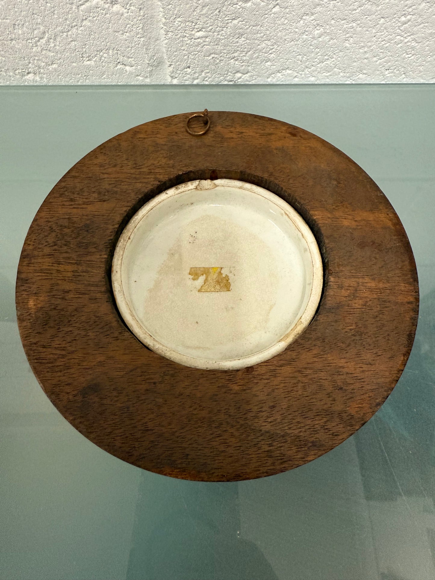 Antique Framed Pratt Ware Pot Lid "On Guard"
