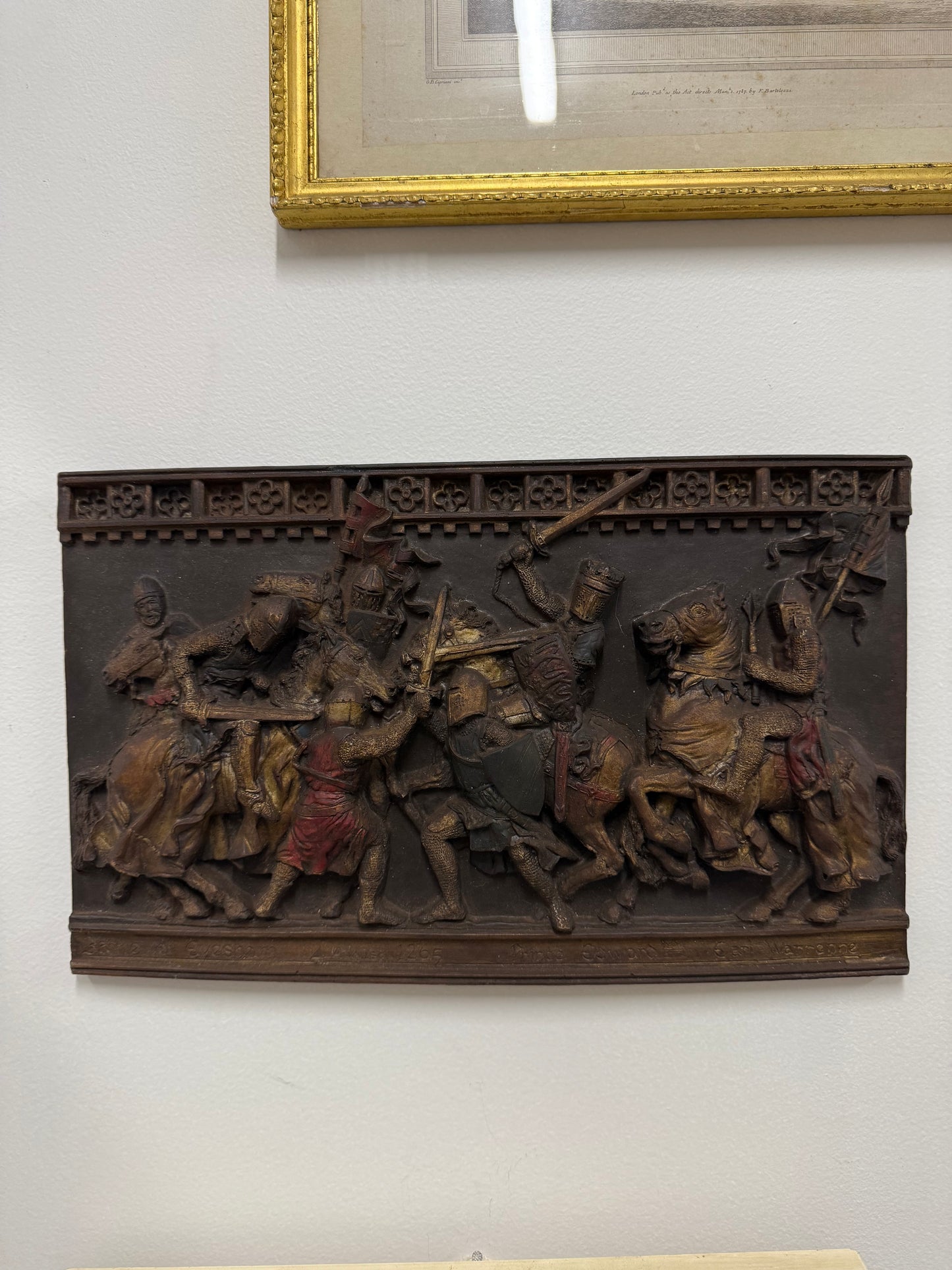 Vintage Wall Plaque Featuring Medieval Battle