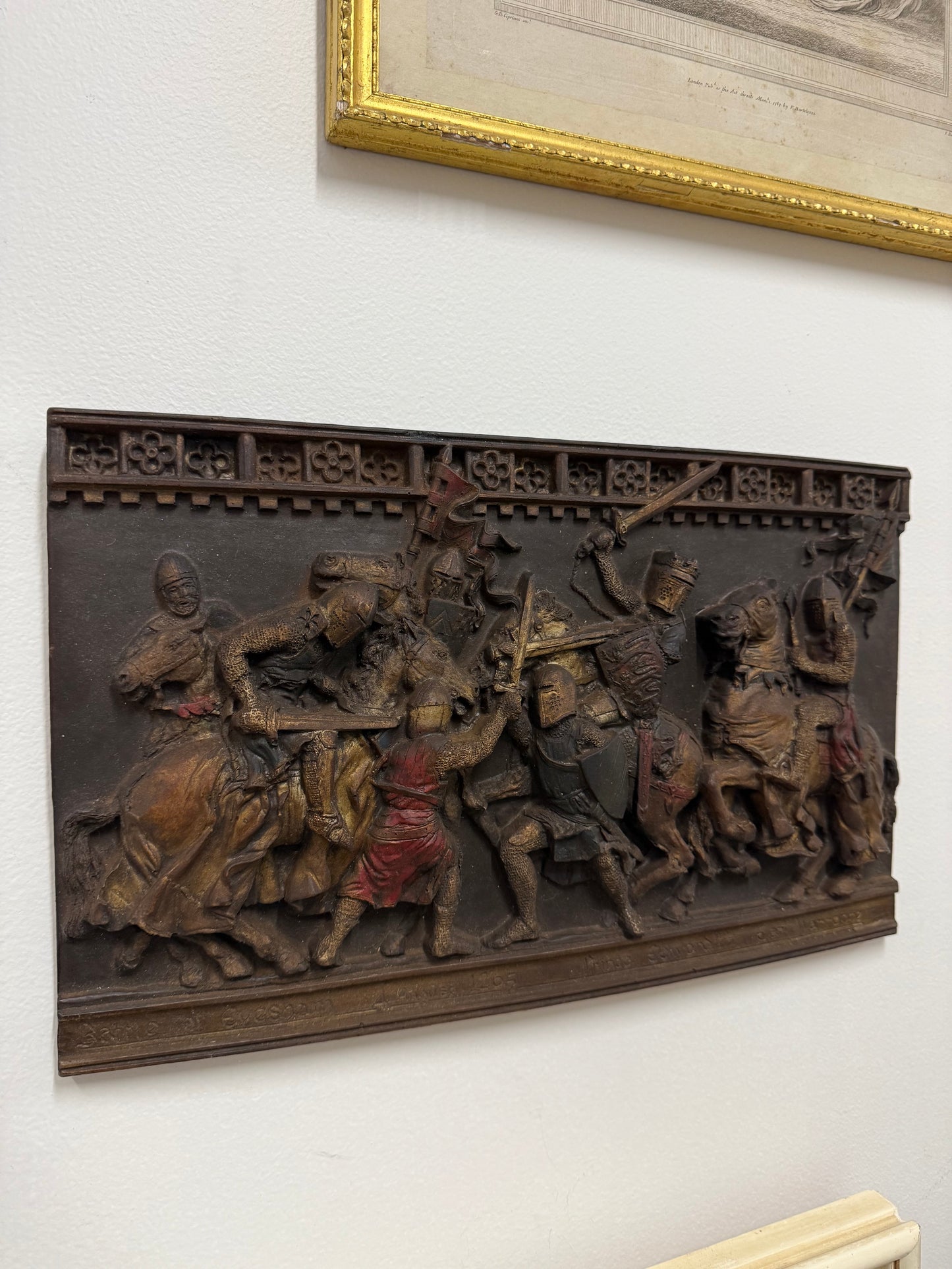 Vintage Wall Plaque Featuring Medieval Battle