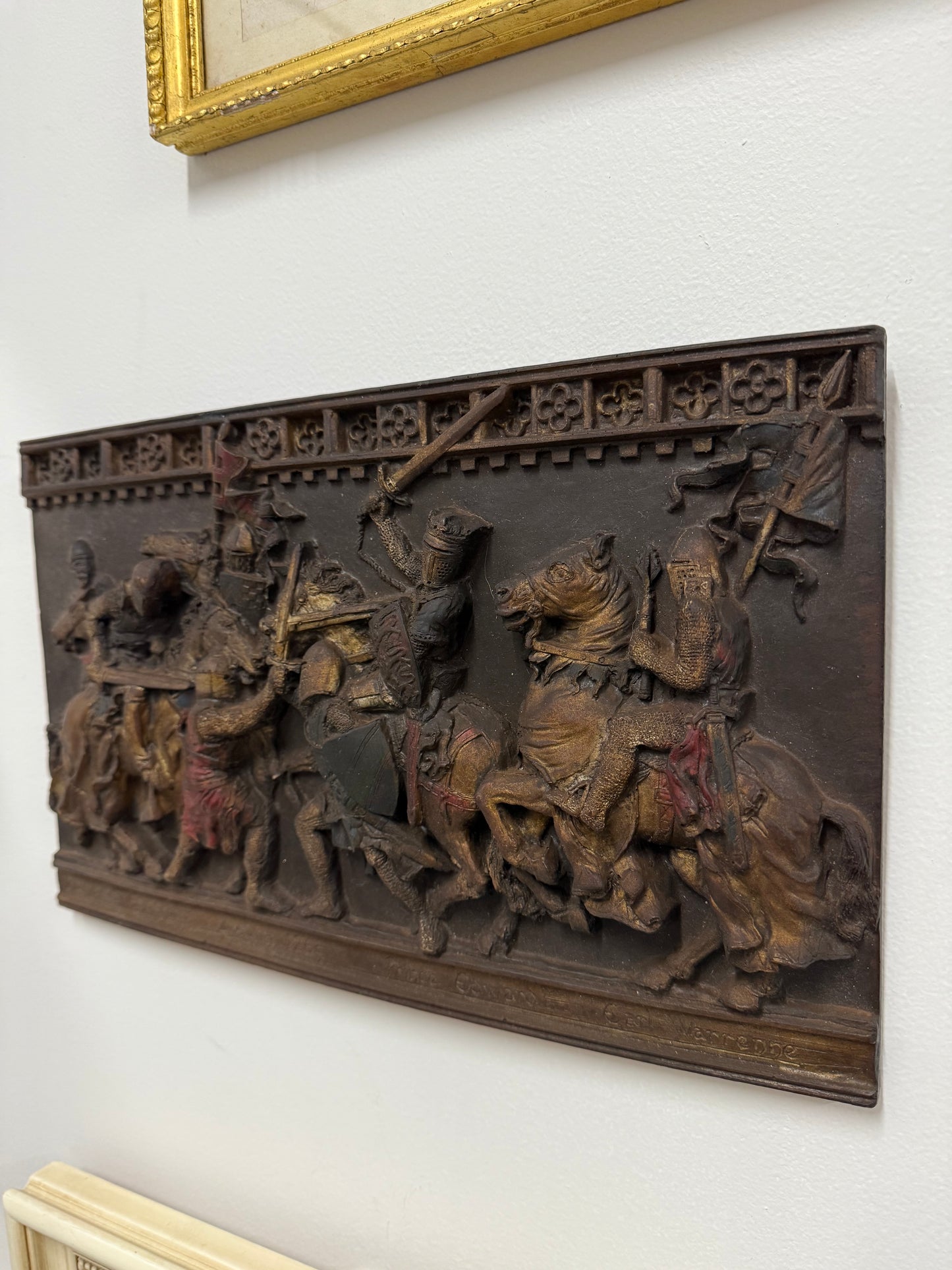 Vintage Wall Plaque Featuring Medieval Battle