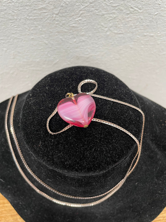 Vintage Sterling Silver Chain & Heart Shaped Glass Pendant