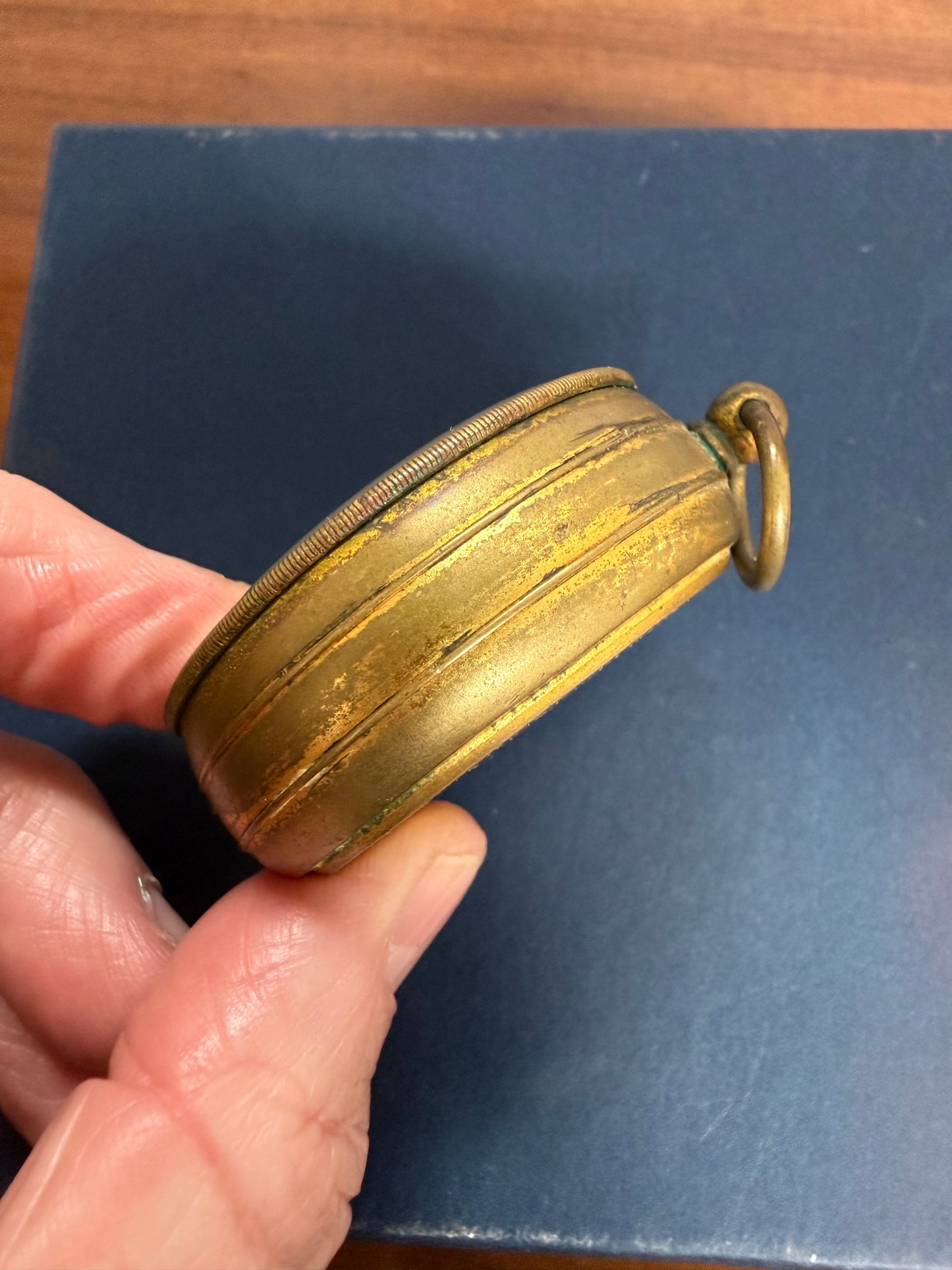 Late 19th Century Gilt Brass Pocket Barometer C: 1890's.