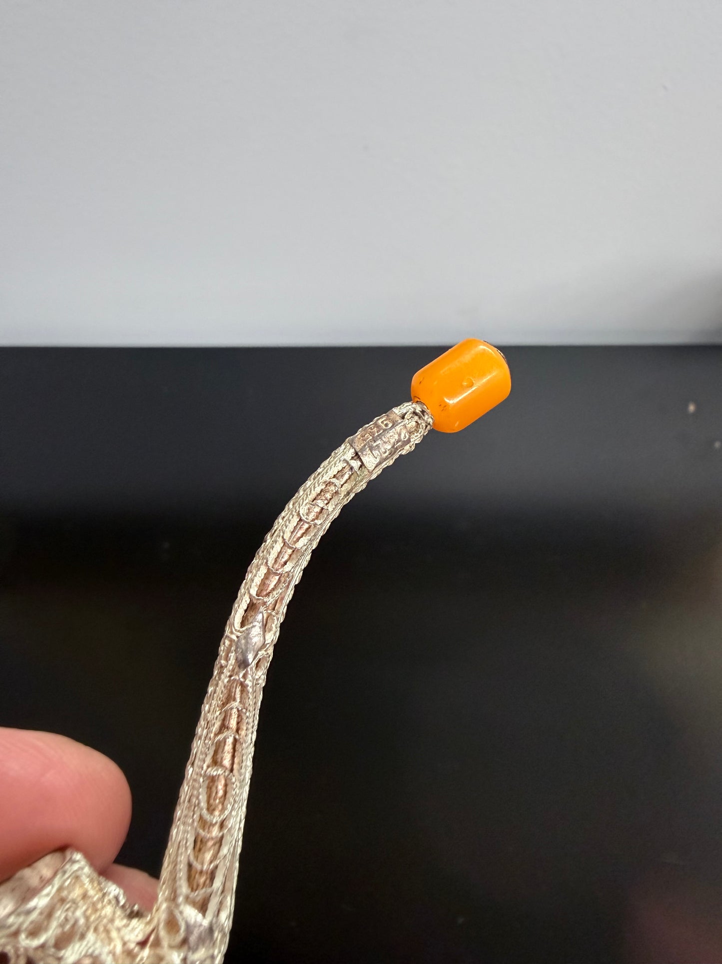 Unusual Silver Filigree Small Smoking Pipe