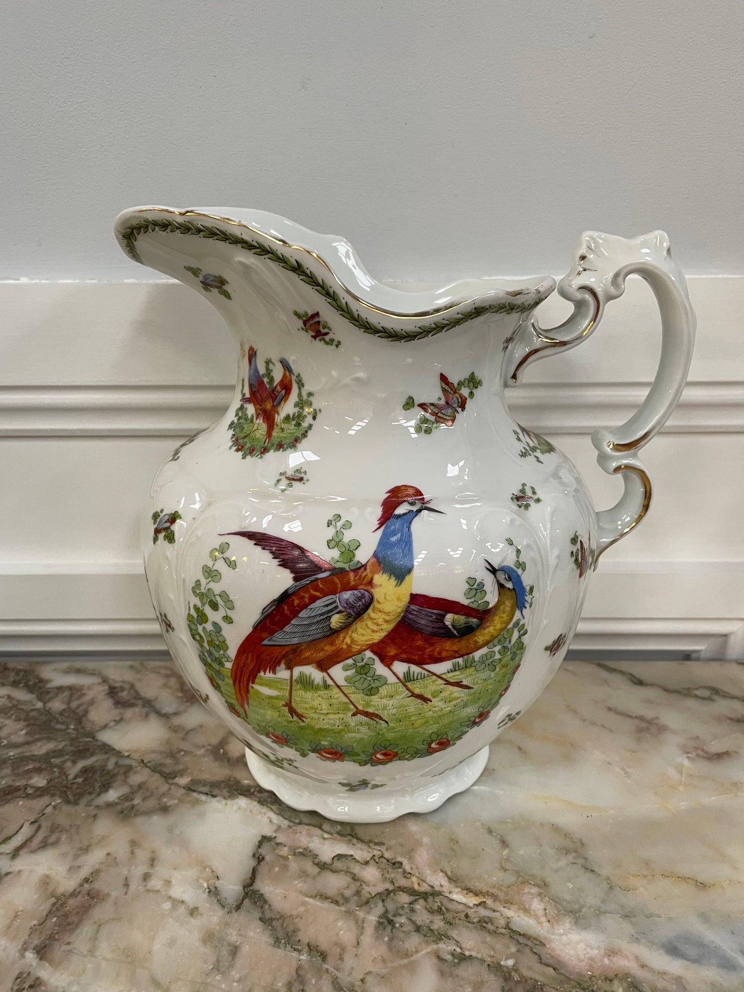 Vintage Large China Jug Decorated with Pheasants.