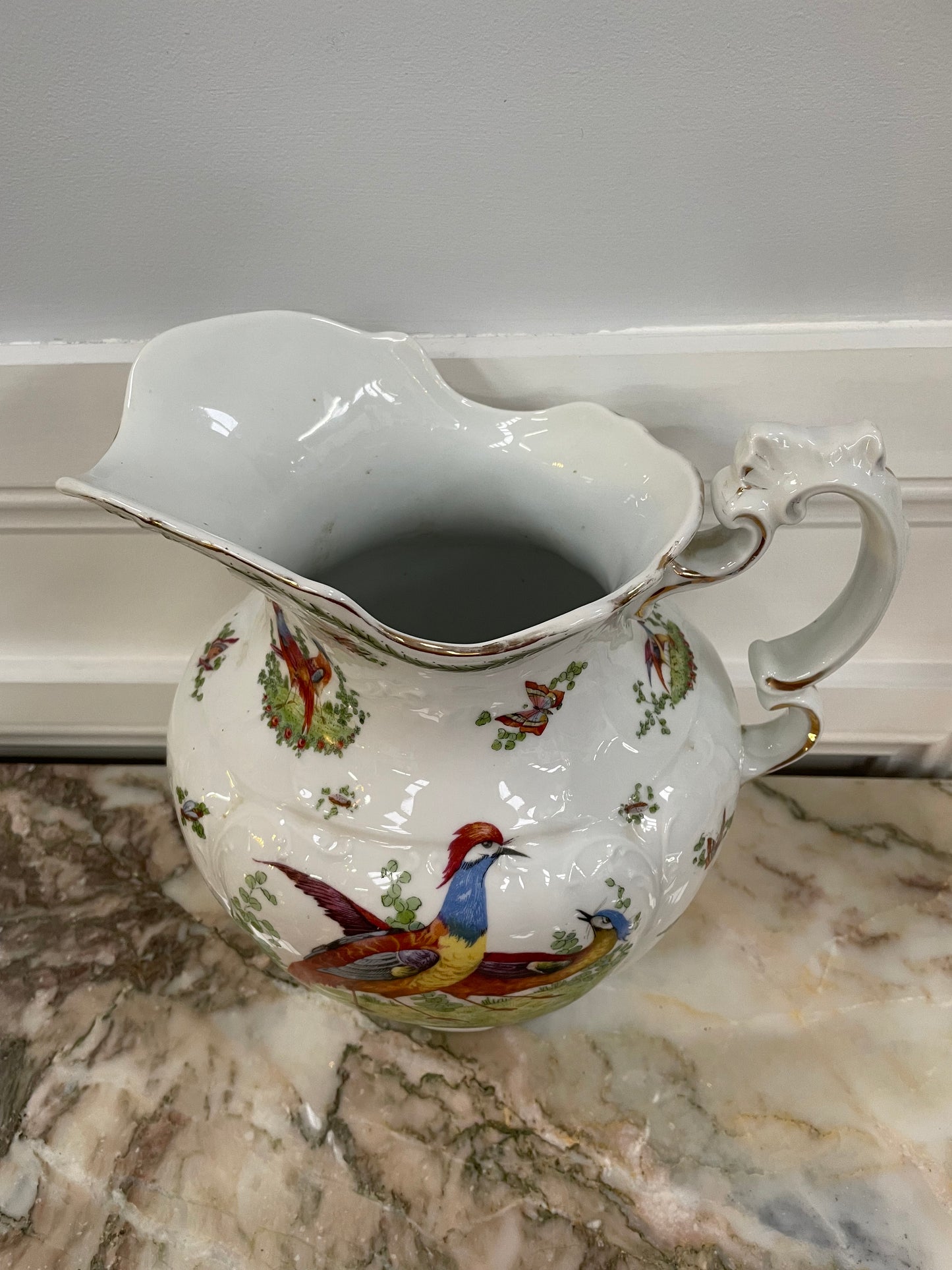 Vintage Large China Jug Decorated with Pheasants.