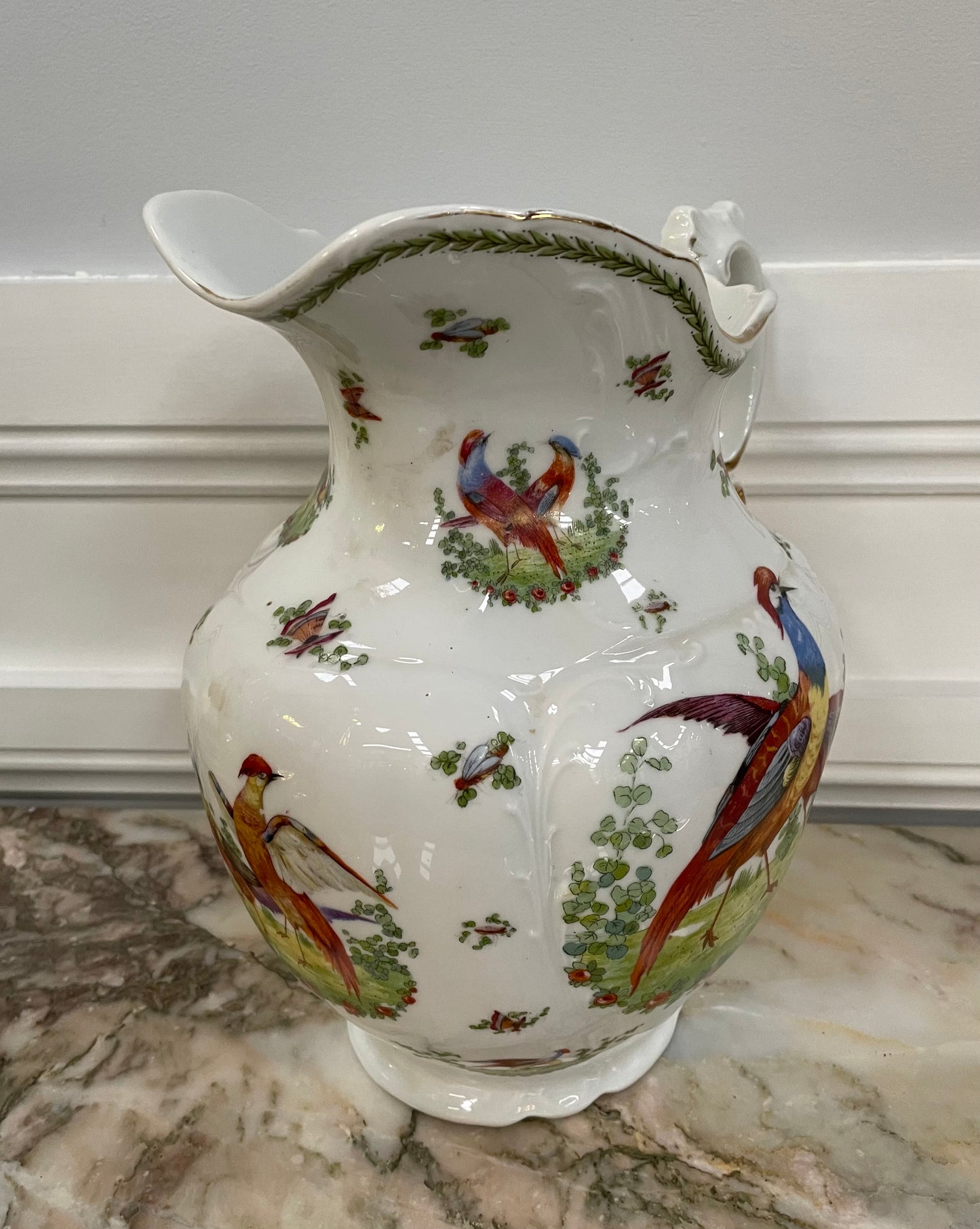 Vintage Large China Jug Decorated with Pheasants.