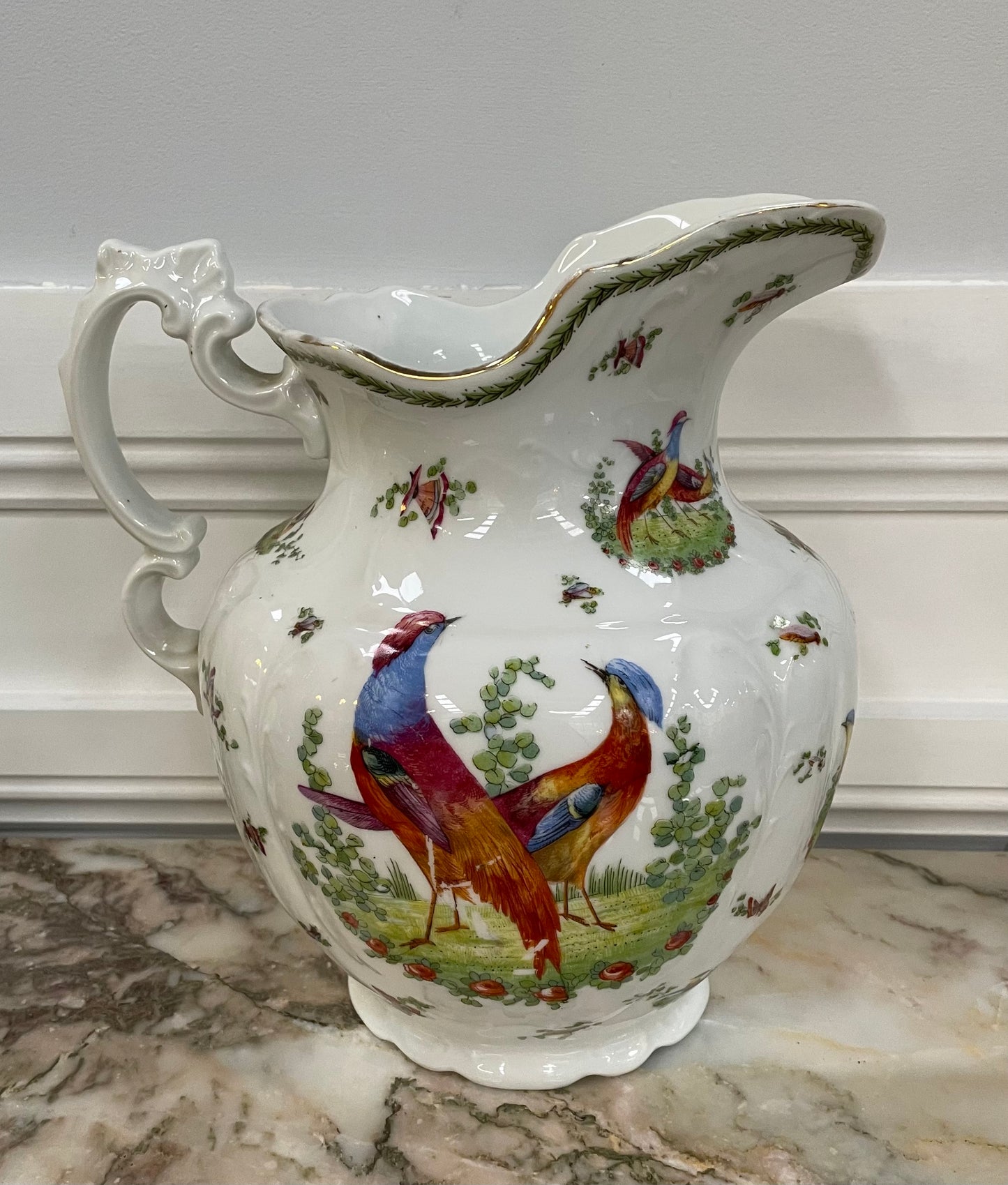 Vintage Large China Jug Decorated with Pheasants.
