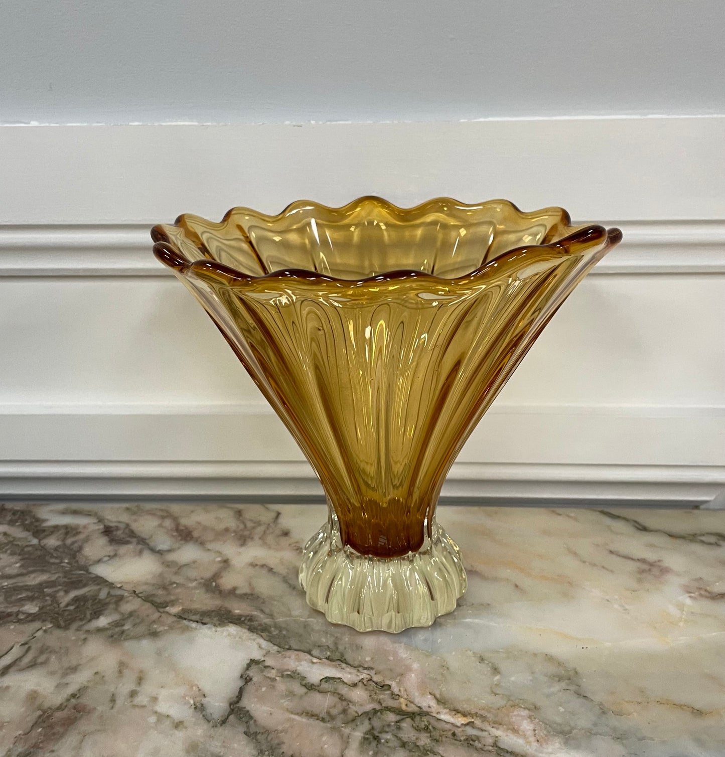 Vintage Amber Colored Art Glass Vase